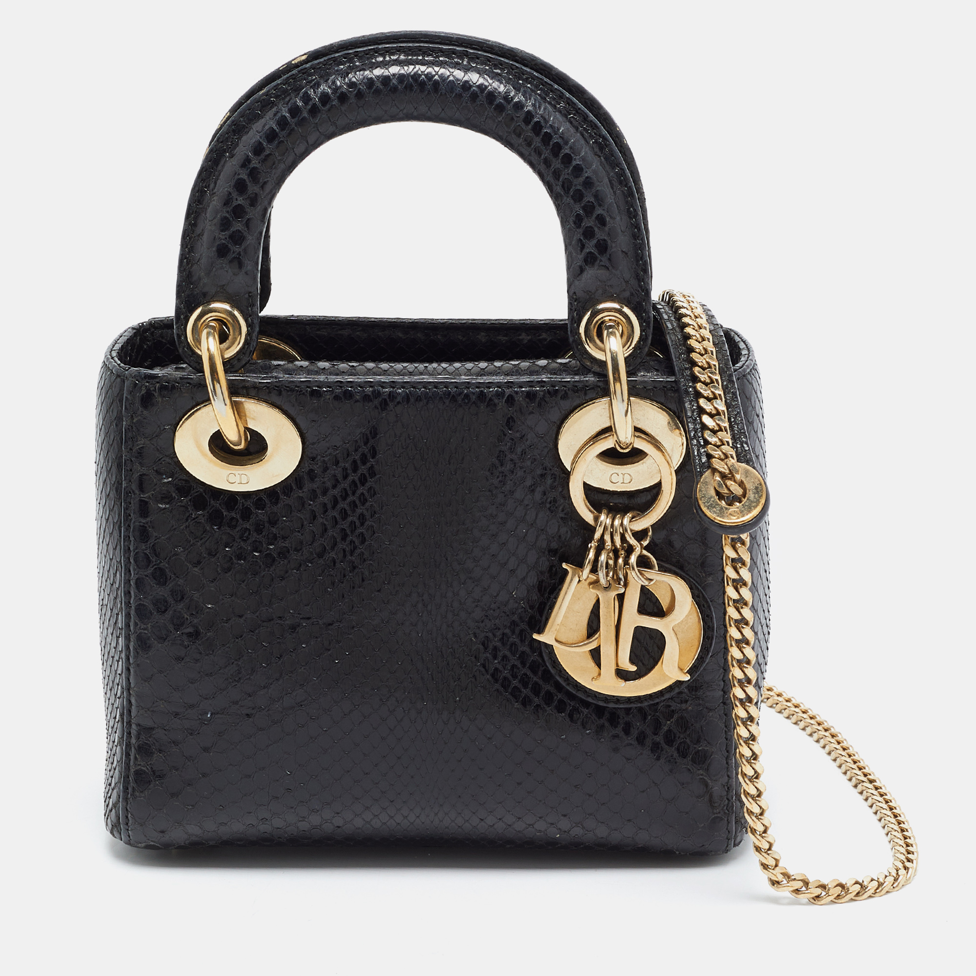 Dior Lady Dior Mini Black Snakeskin Tote