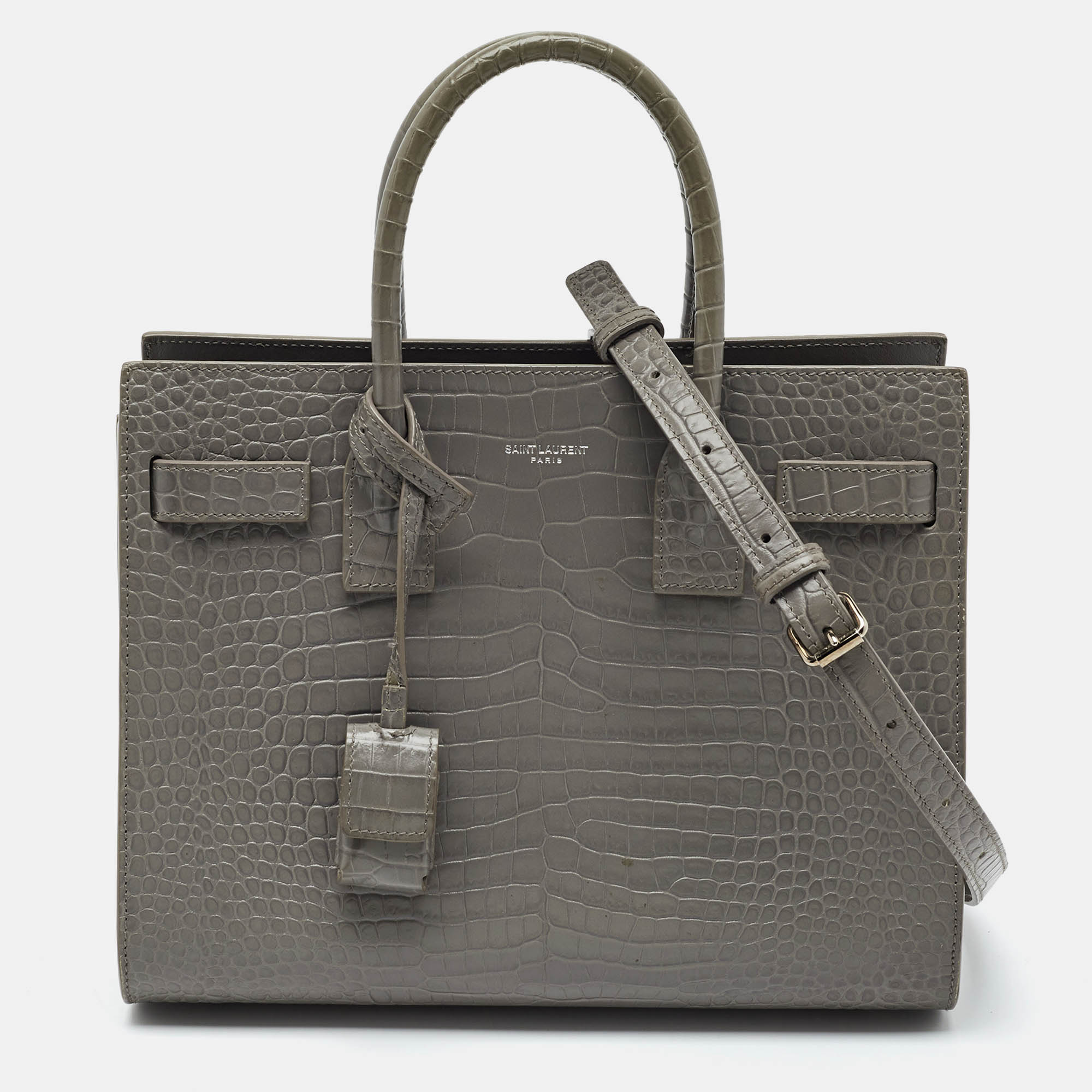 Saint Laurent Classic Sac De Jour Baby Grey Croc Embossed Leather Tote Saint Laurent Paris