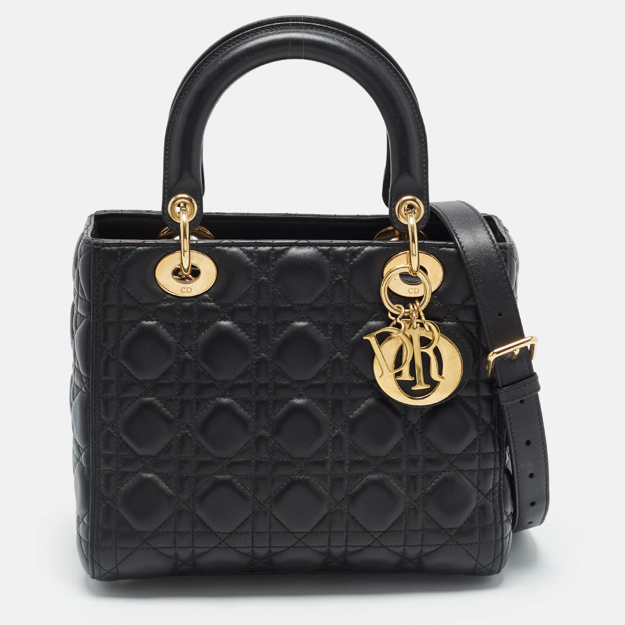 Dior Lady Dior Medium Black Cannage Leather Tote