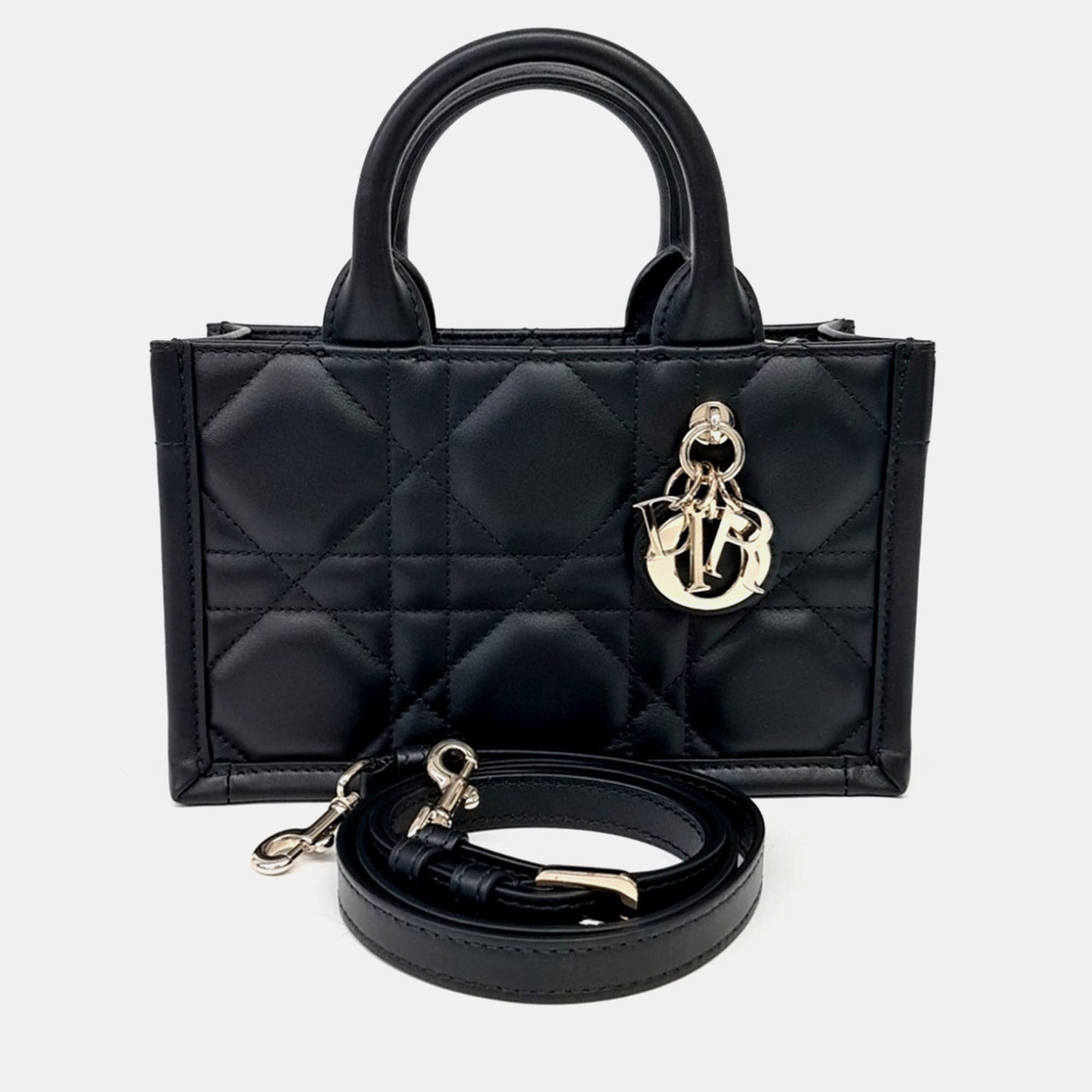 Christian Dior Black Leather Cannage Book Tote Bag Mini