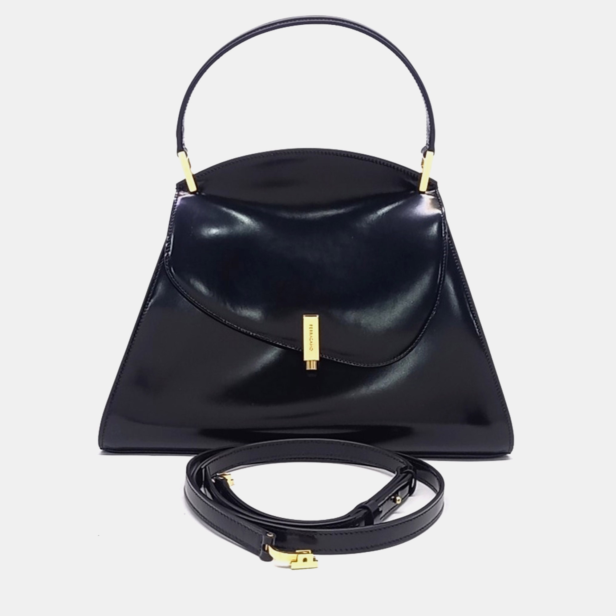 Salvatore Ferragamo Black Leather Geometric Prisma Tote Bag