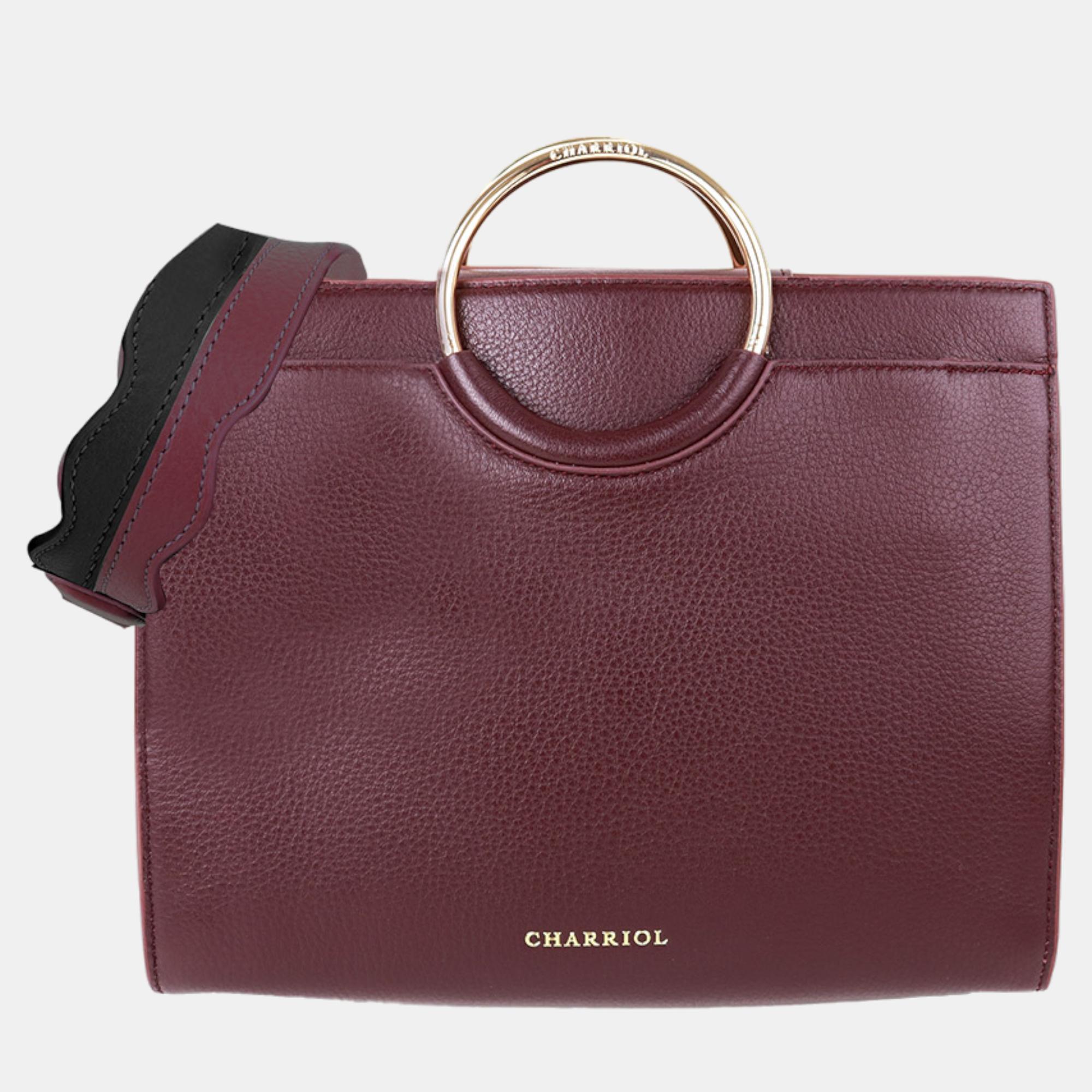 Charriol Forever Grained Leather Gold Ring Top Handle Bag
