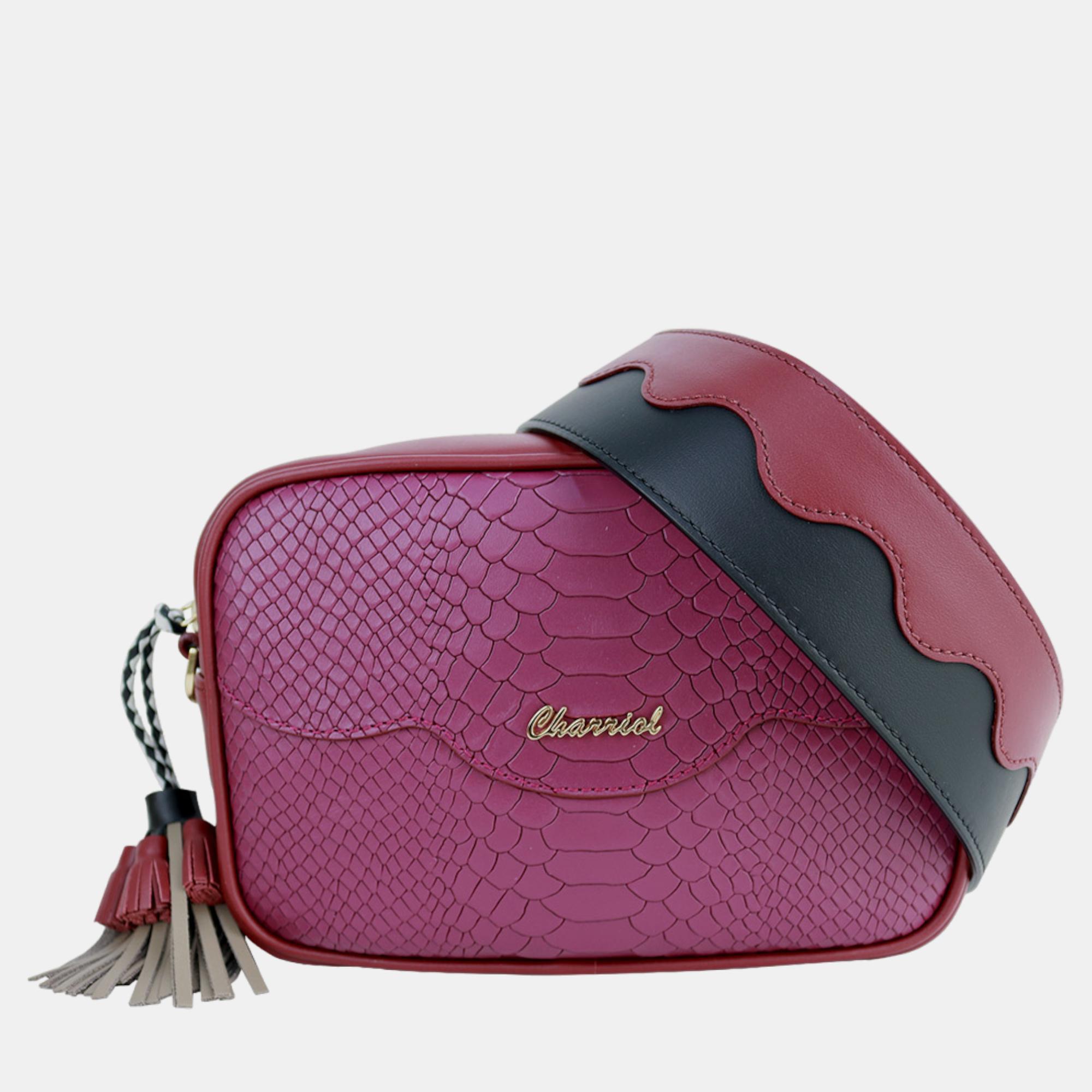 Charriol Palais Royal One Size Mulberry Croc Embossed Leather Crossbody Bag