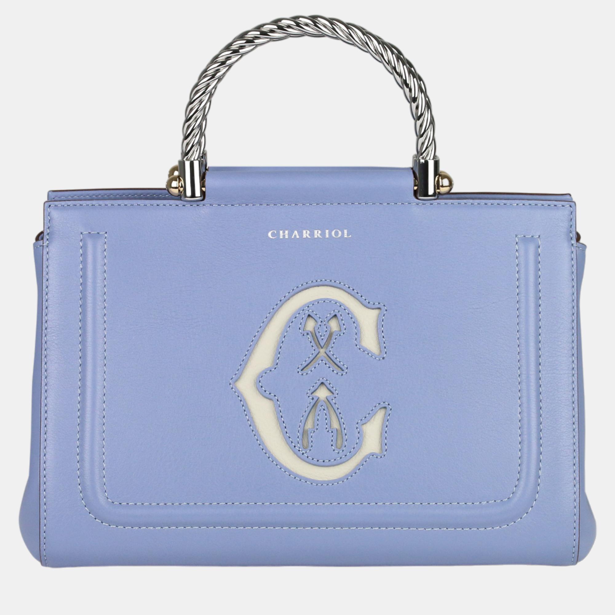 Charriol Esprit Marie Olga Medium Periwinkle Blue Leather Top Handle Bag