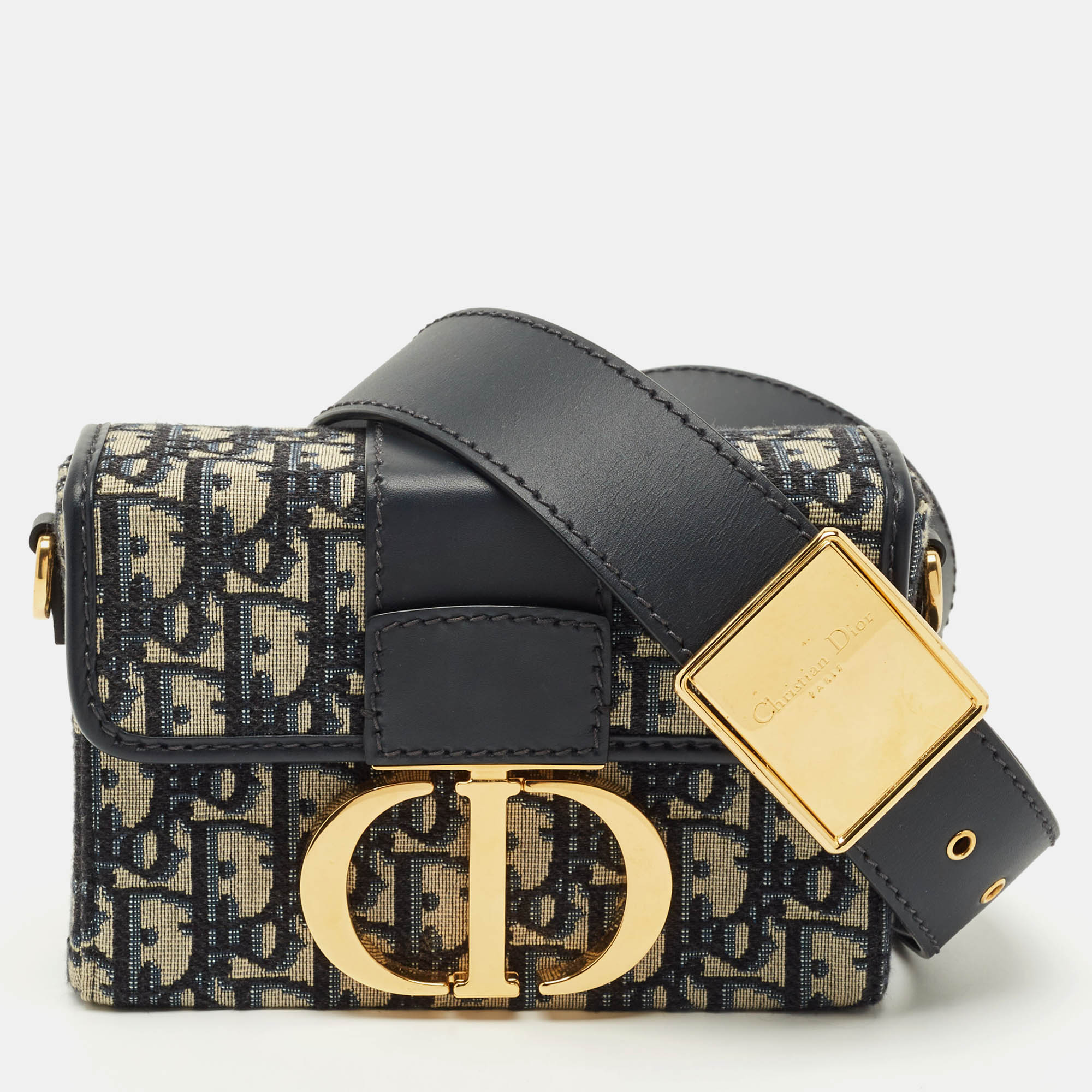 Dior 30 Montaigne Blue Canvas and Leather Crossbody Bag