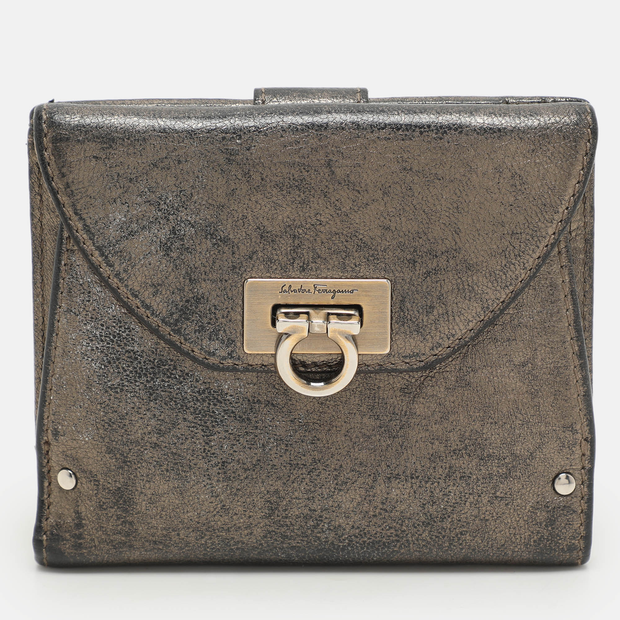 Salvatore Ferragamo Metallic Leather and Leather Crossbody Bag