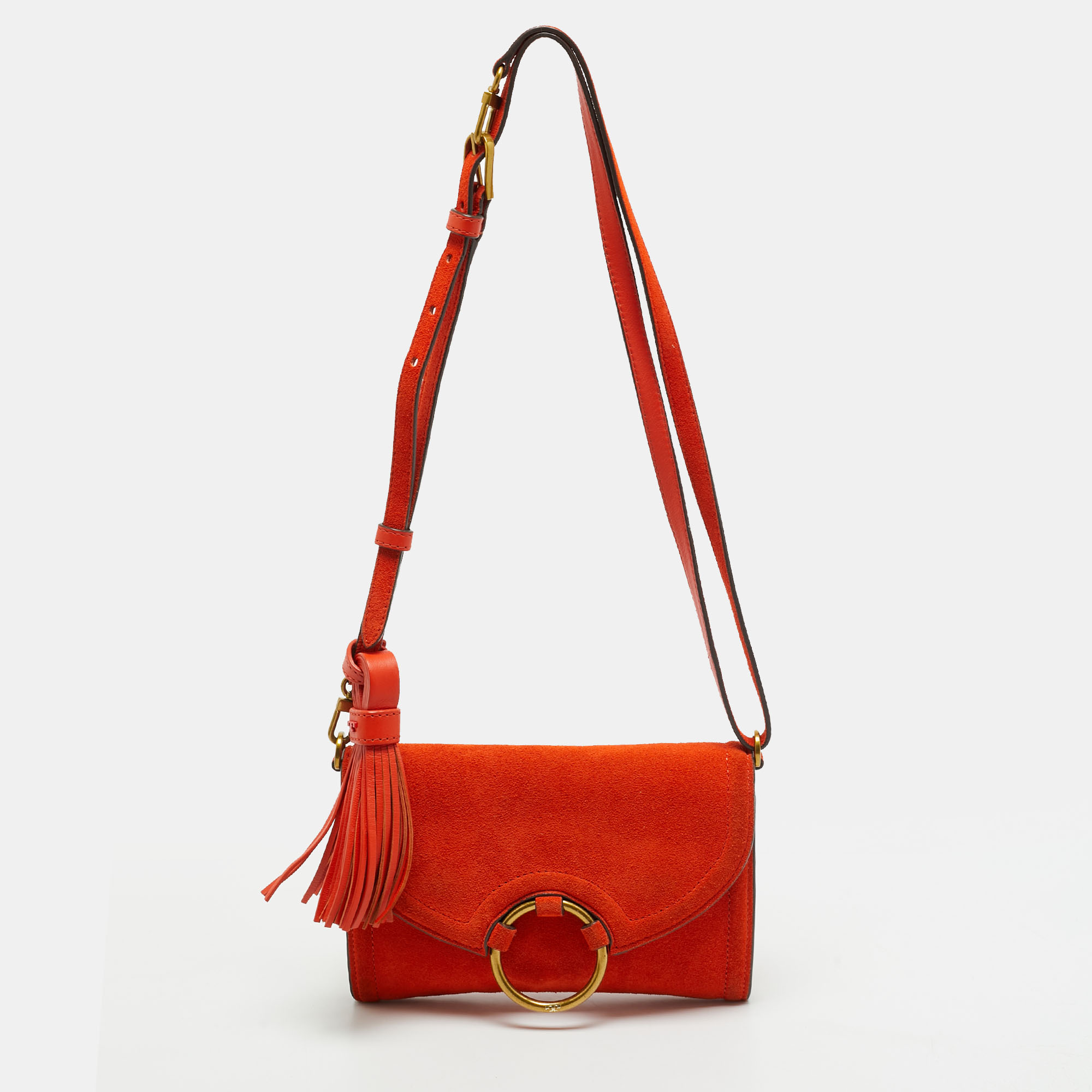 Tory Burch Tassel Orange Suede Crossbody Bag