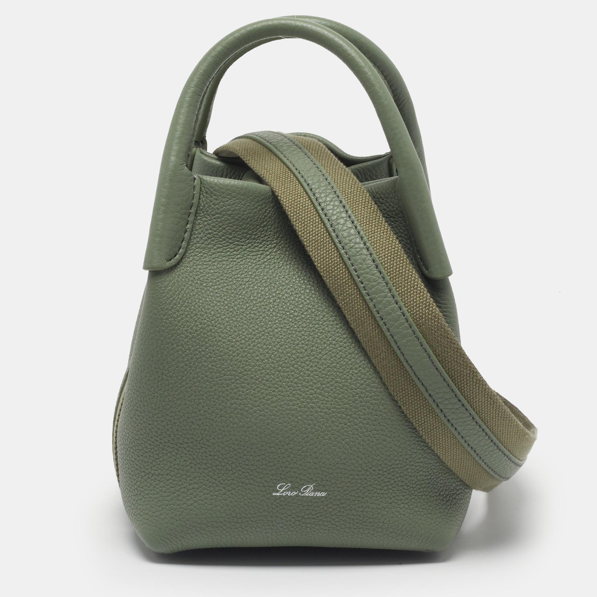 Loro Piana Bale Micro Green Leather Bag