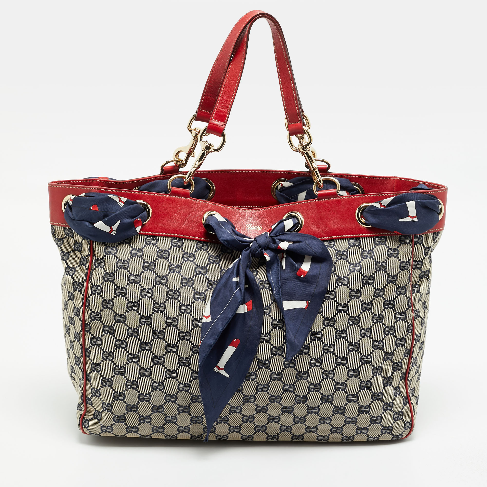 Gucci Positano Scarf Large Beige/Red GG Canvas and Leather Tote