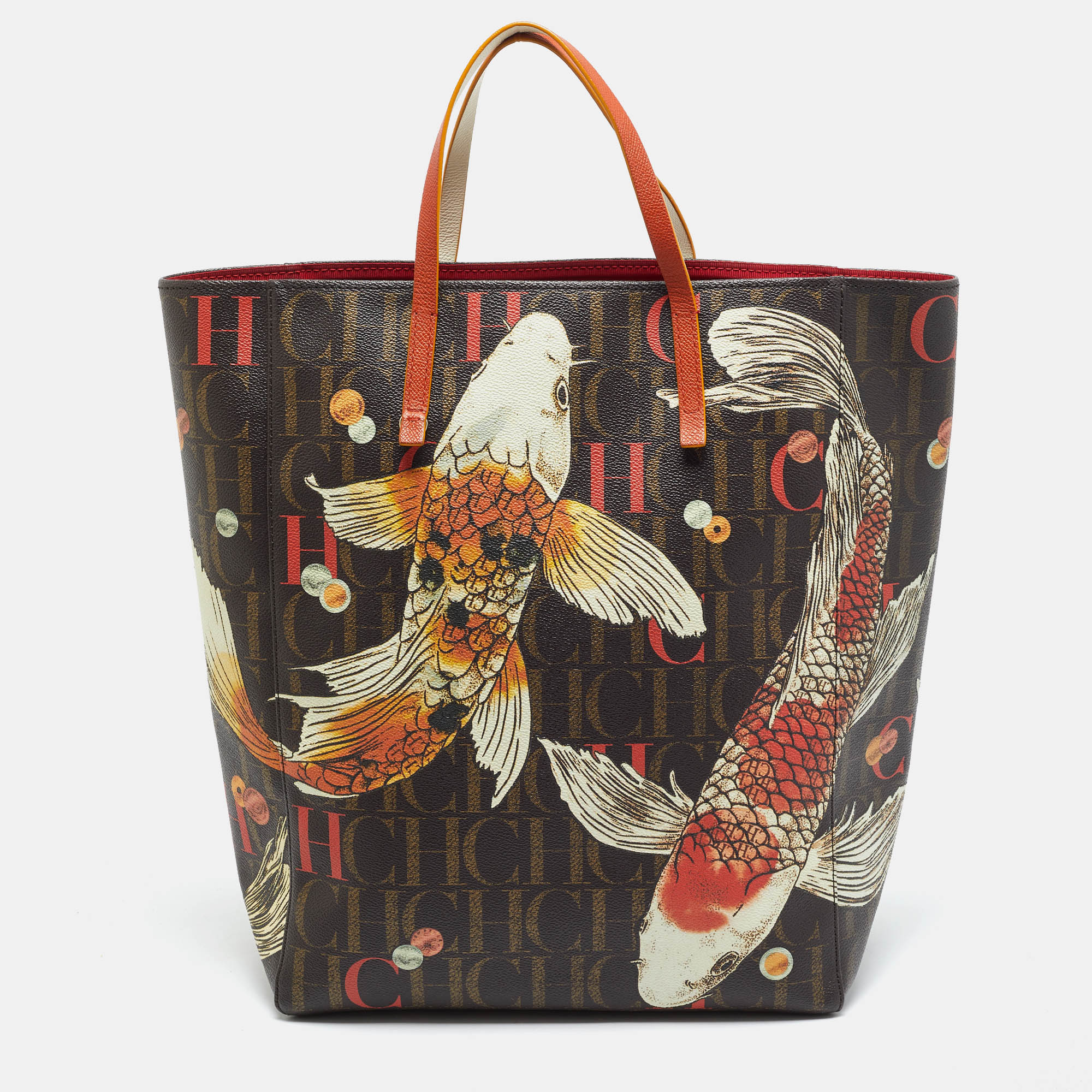 CH Carolina Herrera Multicolor Monogram Koi Fish Print Coated Canvas Tote