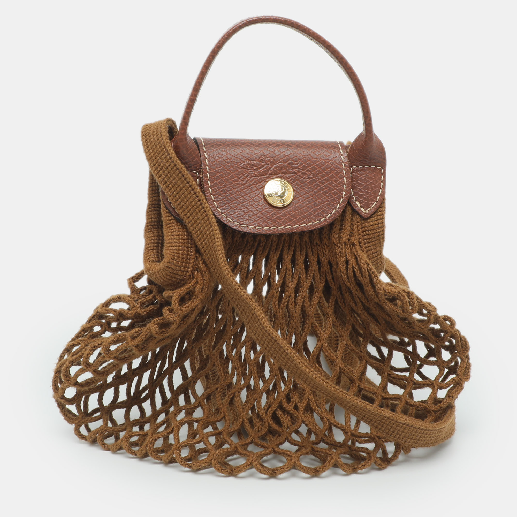 Longchamp Le Pliage Filet XS Off Khaki Fabric Mesh and Leather Crossbody