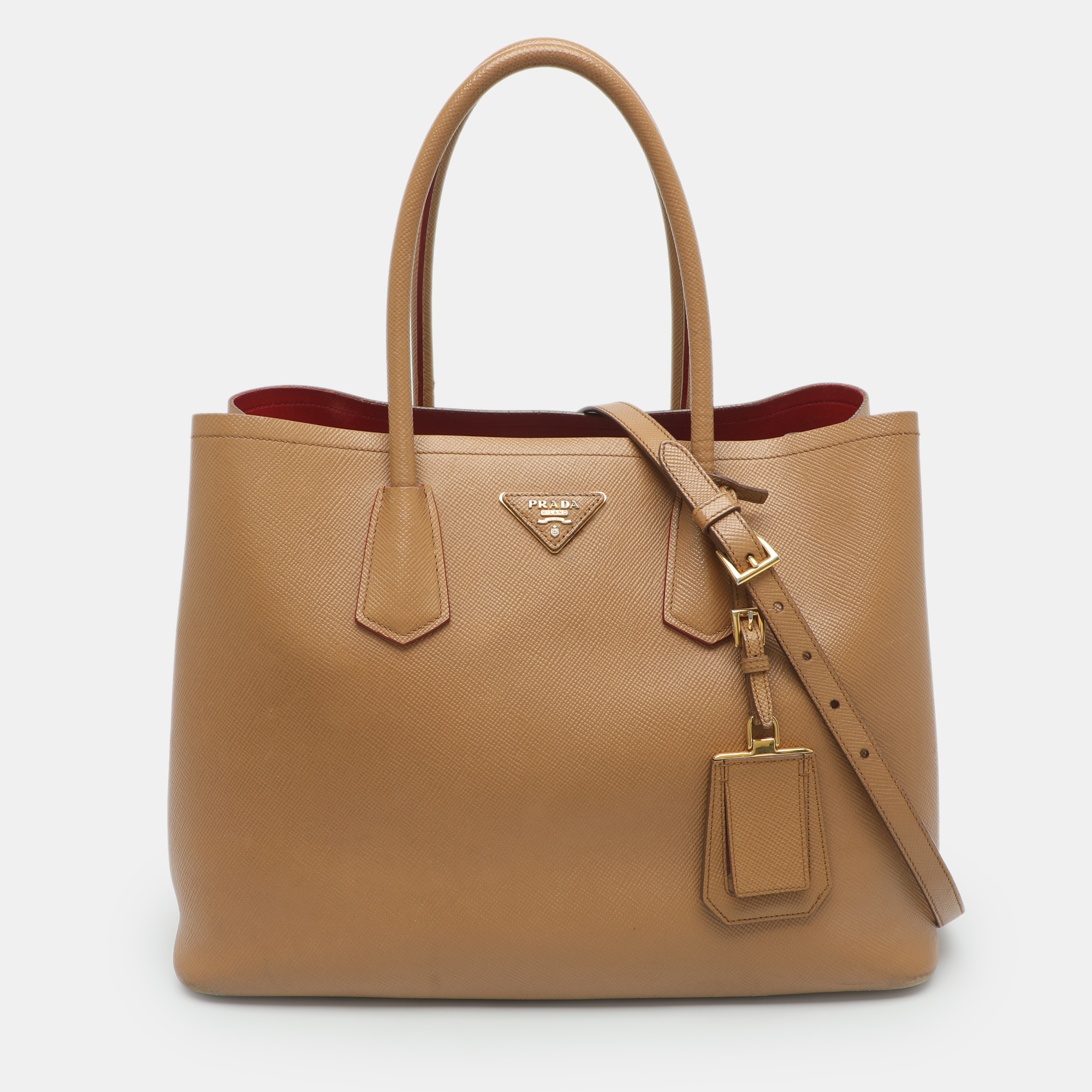 Prada Large Brown Saffiano Cuir Leather Double Handle Tote