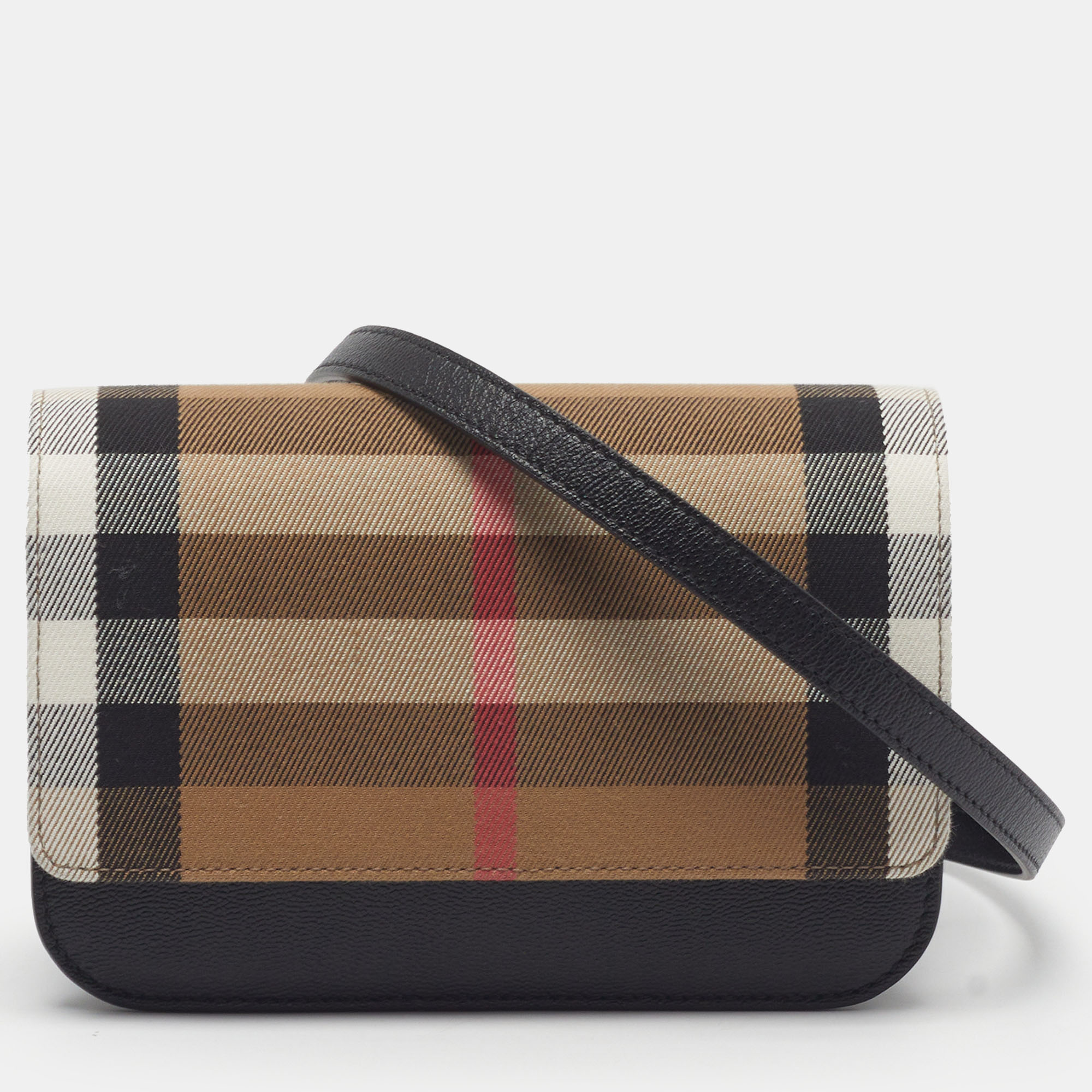 Burberry Madison Beige/Black House Check Canvas and Leather Crossbody Bag