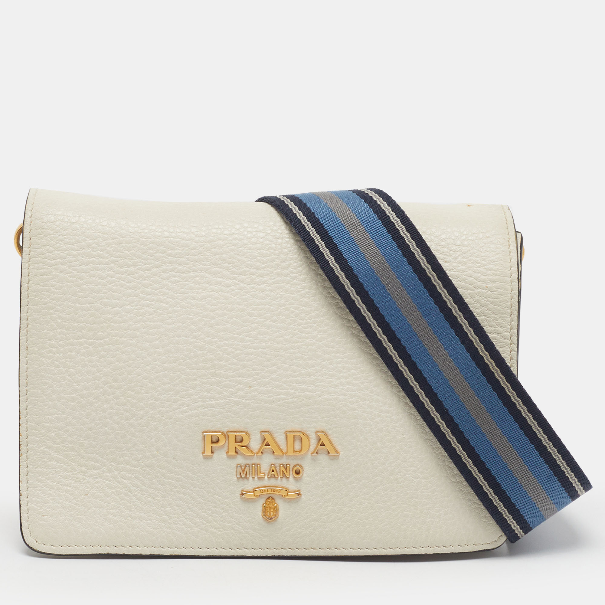 Prada Off White Leather Flap Shoulder Bag