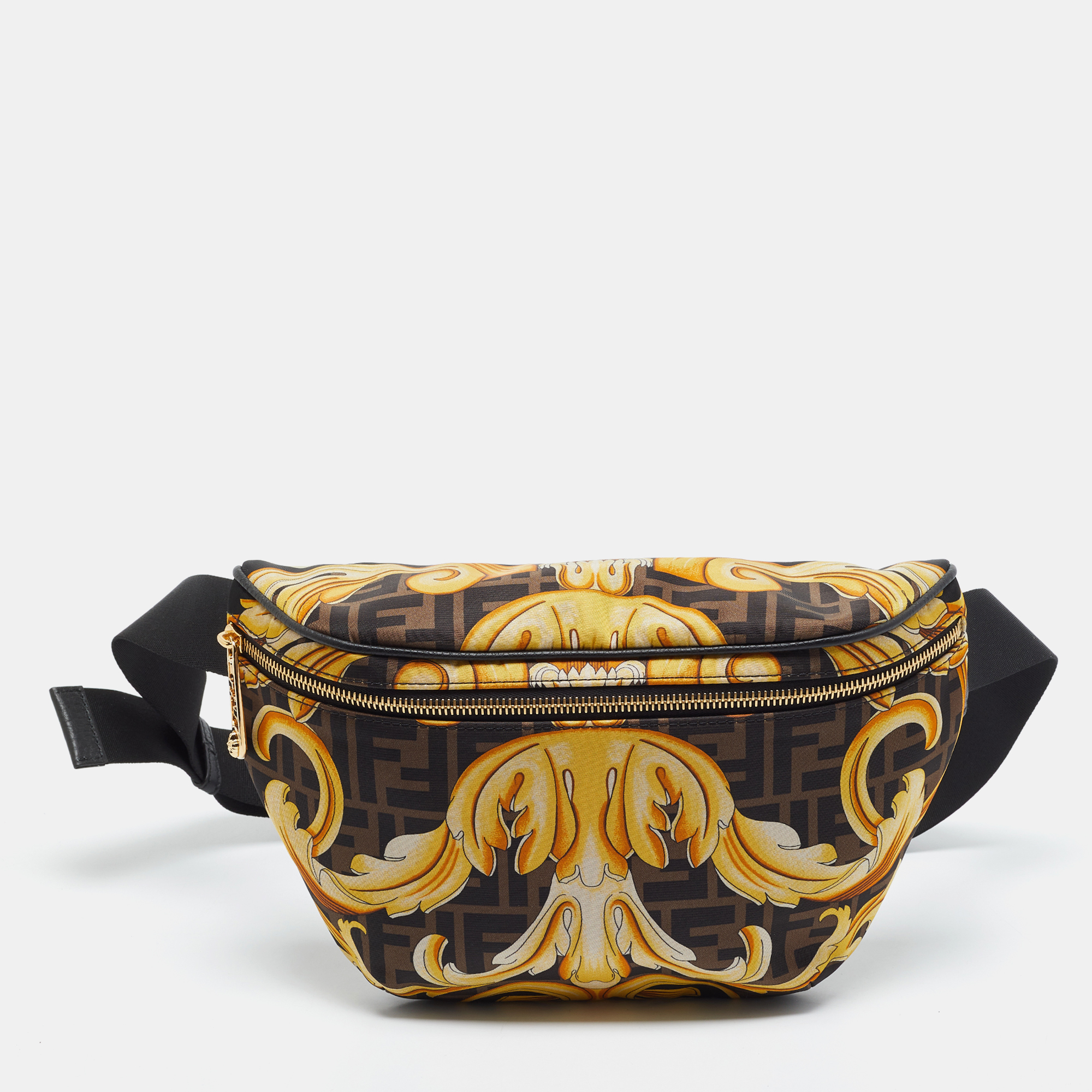 Fendi x Versace Tobacco/Yellow FF Baroque Nylon Belt Bag