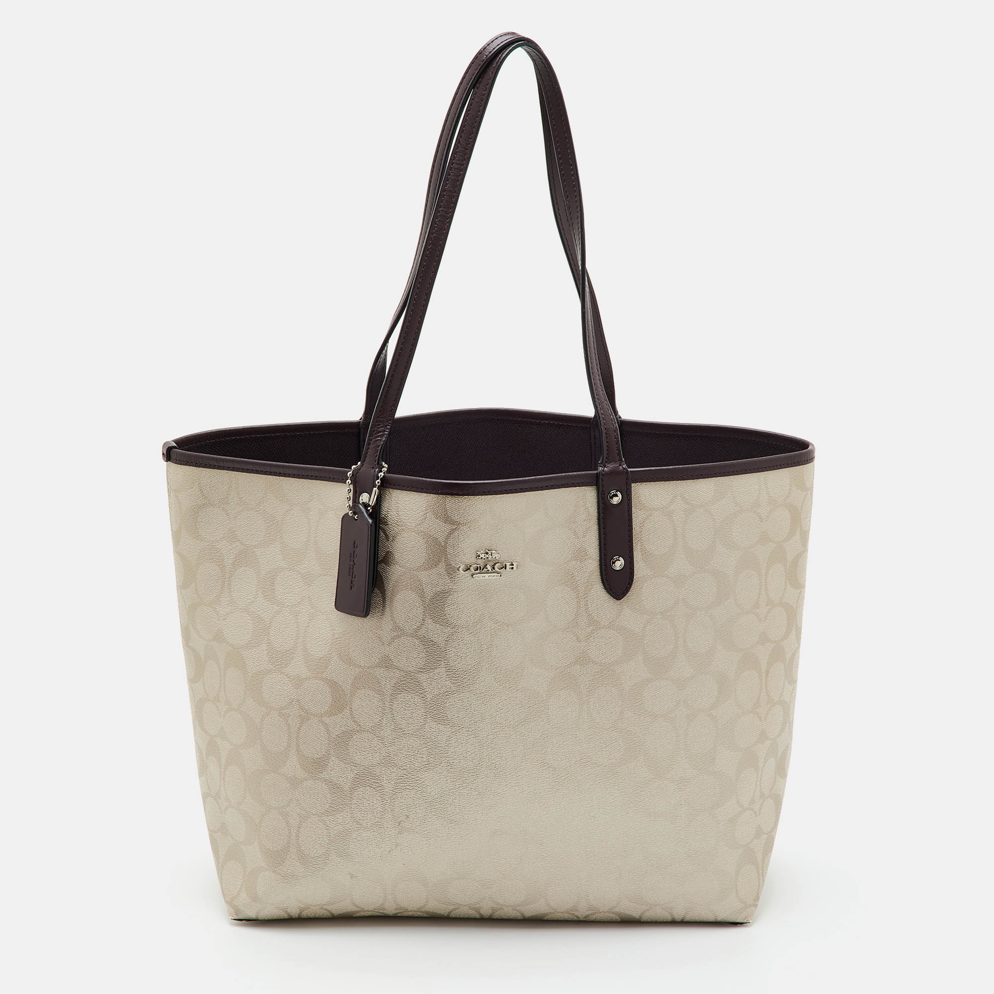 Coach City Metallic/Dark Brown Signature Coated Canvas and Leather Tote