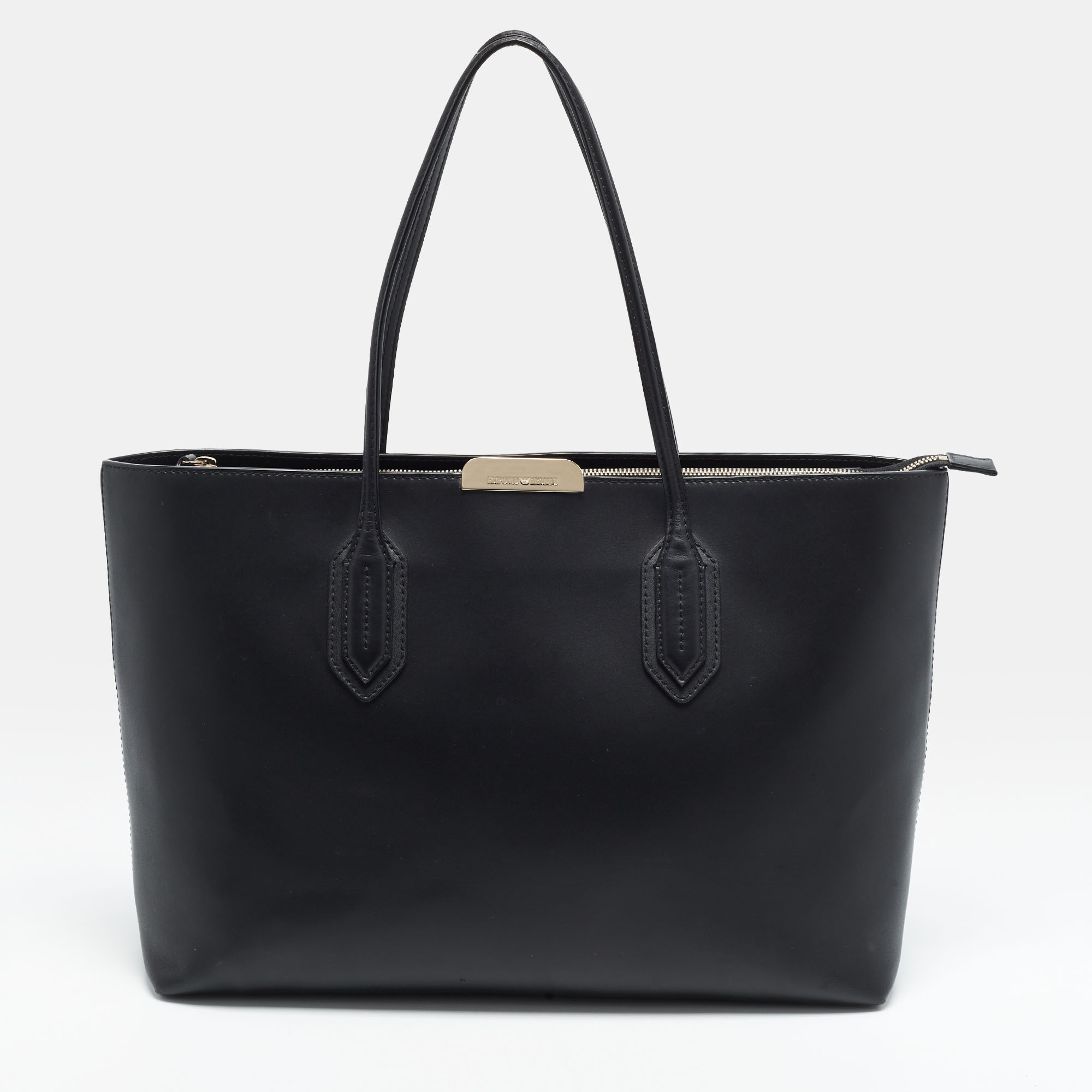 Emporio Armani Black Faux Leather Shopper Tote