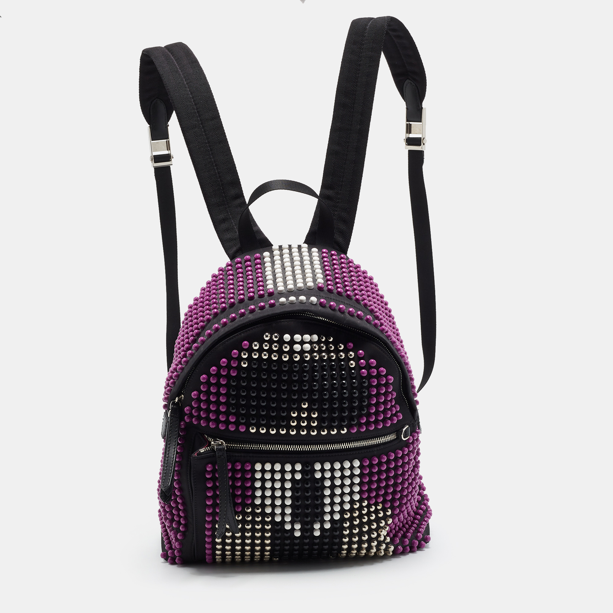 Fendi Karlito Studded Black Multicolor Nylon Backpack