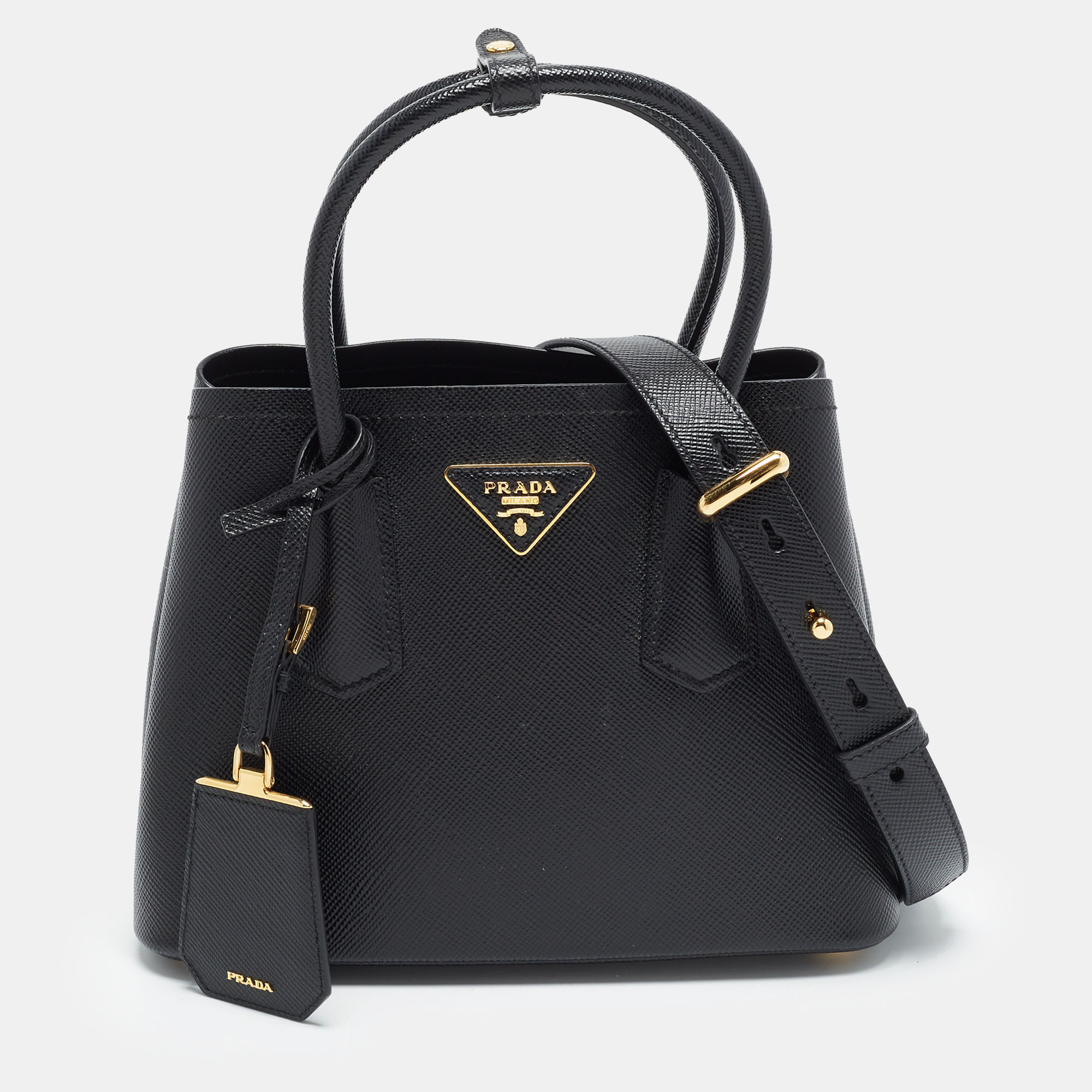 Prada Double Handle Mini Black Saffiano Cuir Leather Tote