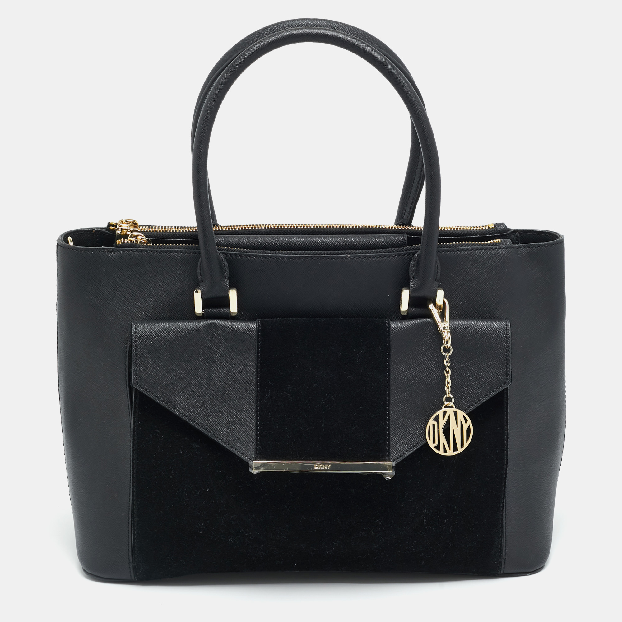 DKNY Bryant Park Black Saffiano Leather and Suede Tote