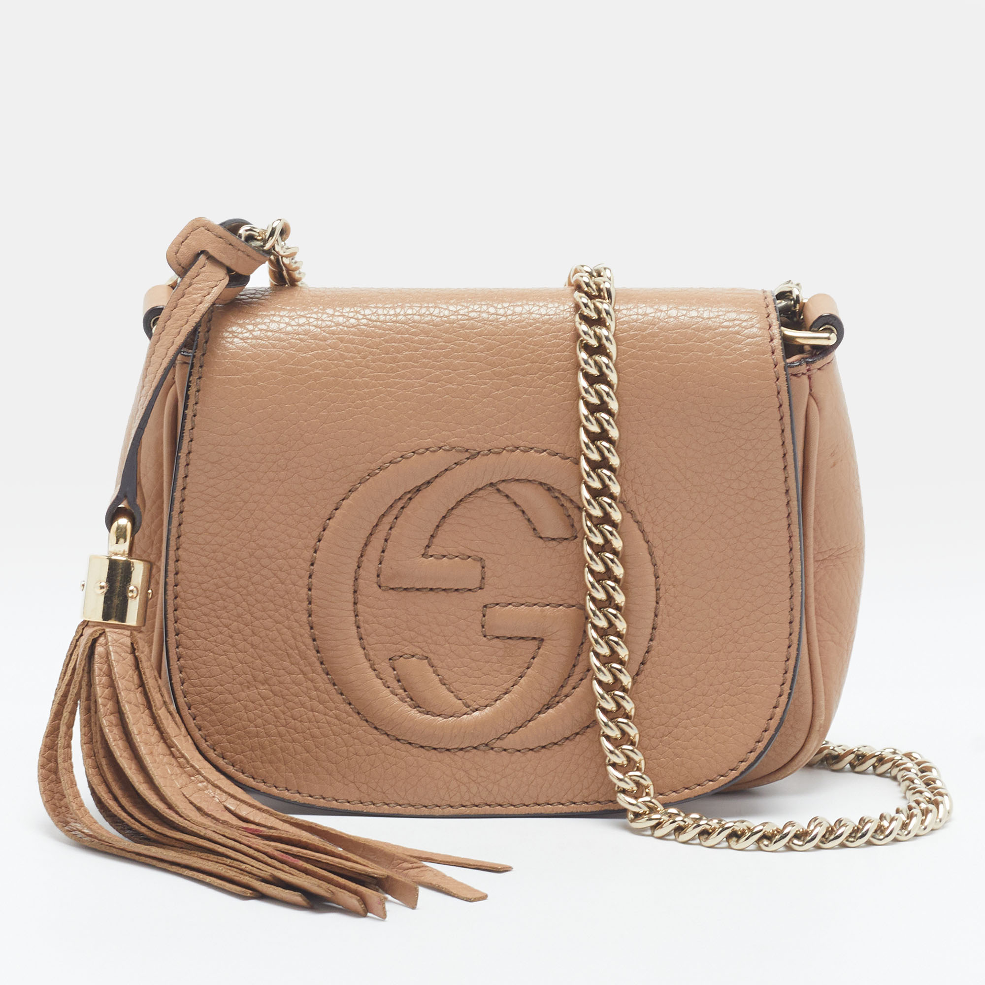 Gucci Soho Disco Flap Beige Leather Crossbody Bag
