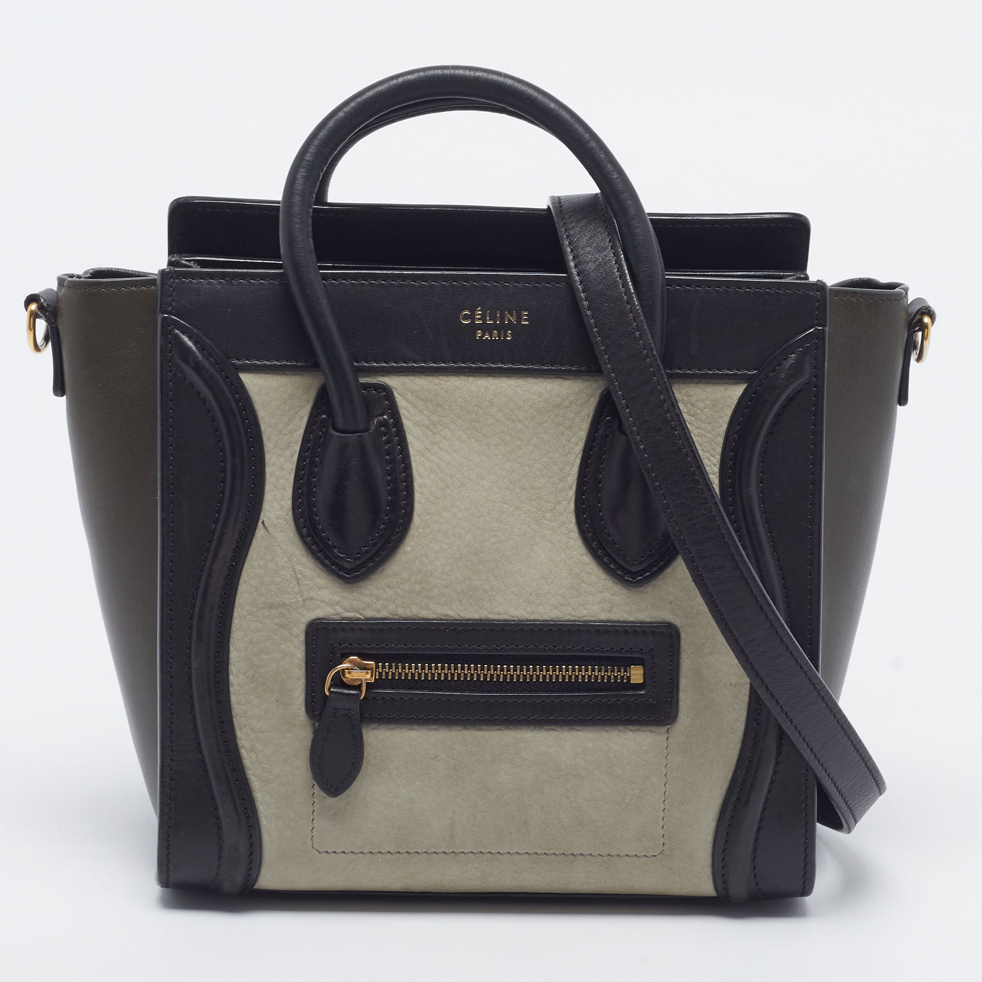 Celine Luggage Nano Tricolor Nubuck and Leather Tote