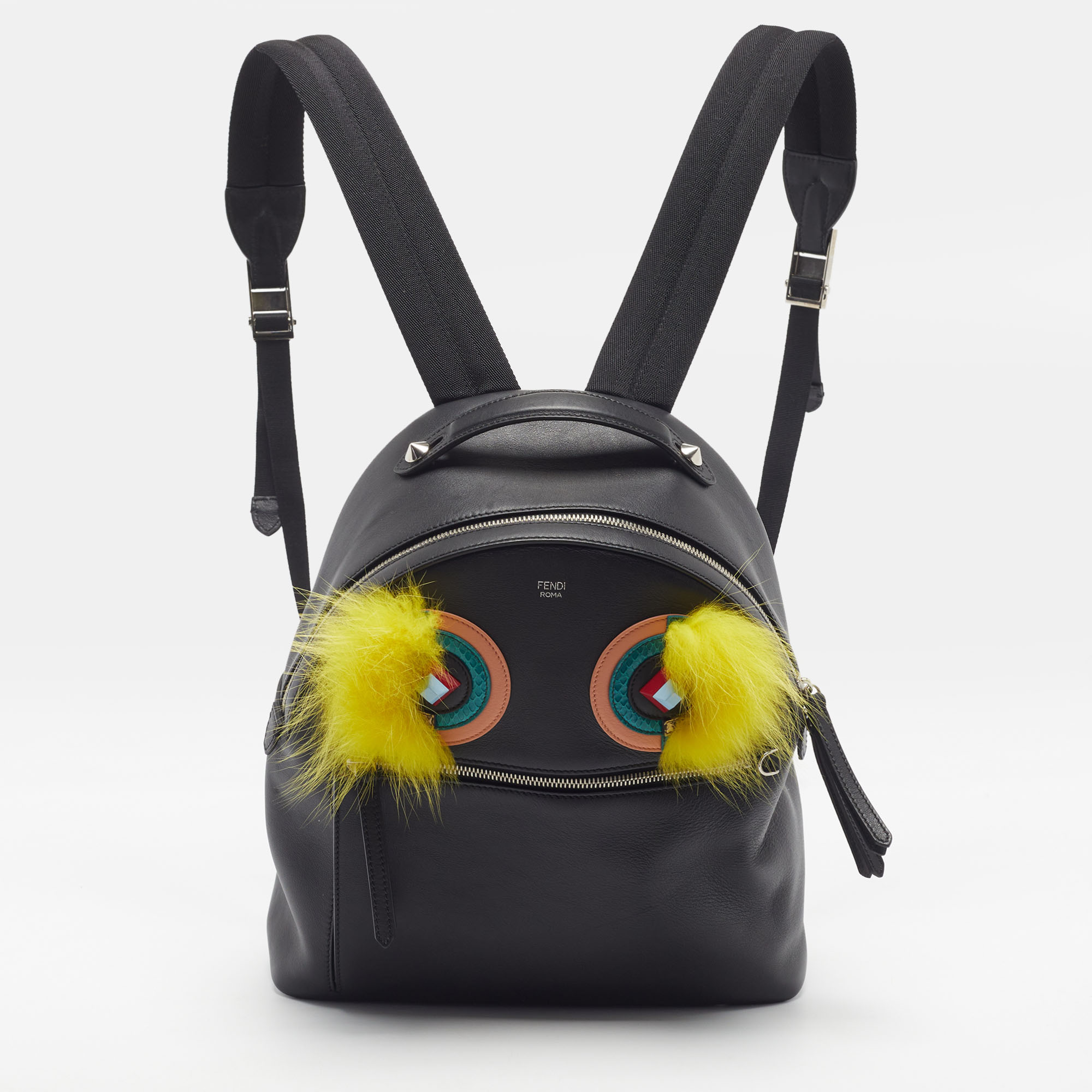 Fendi Monster Eyes Medium Black/Multicolor Fox Fur and Leather Backpack