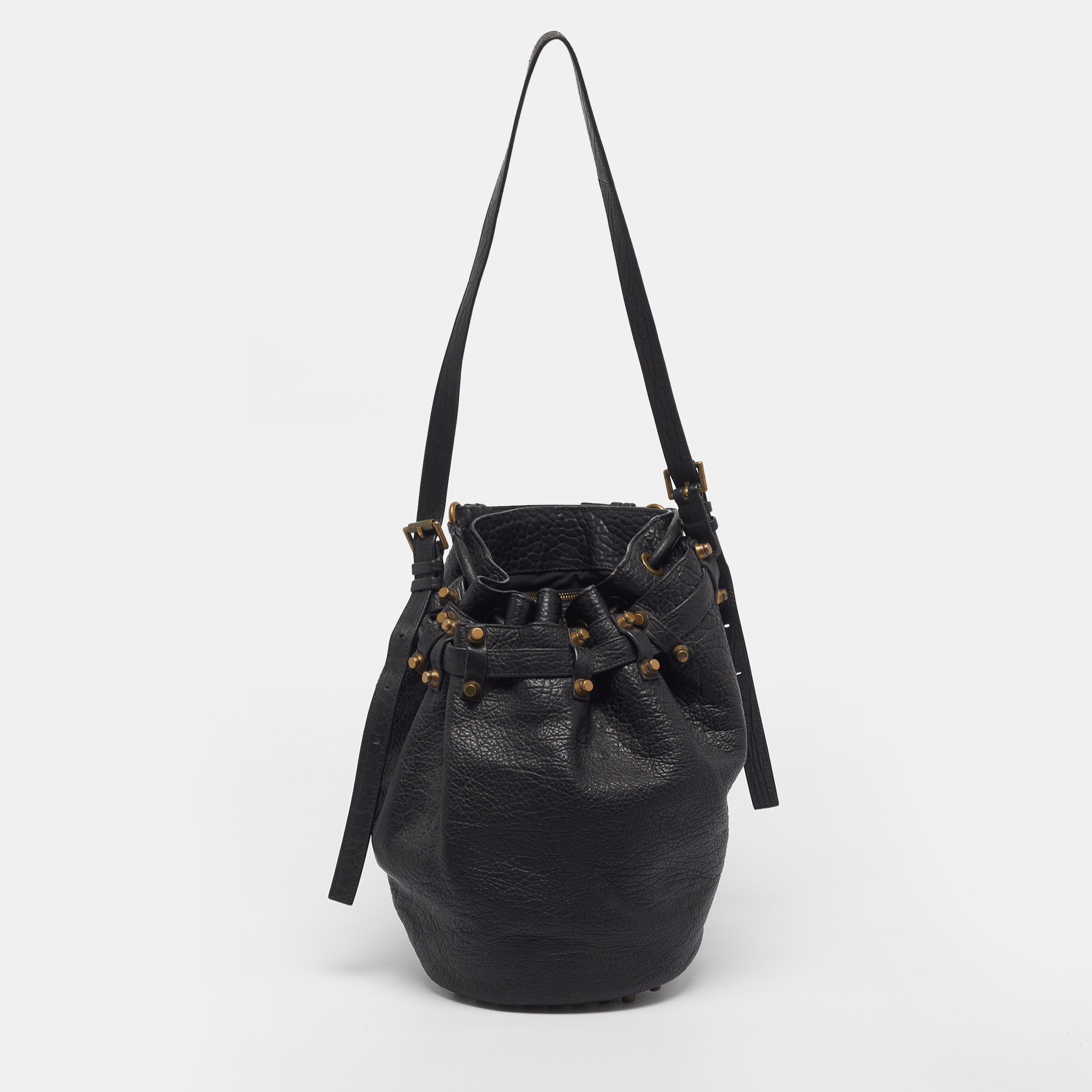 Alexander Wang Diego Black Pebbled Leather Bucket Bag