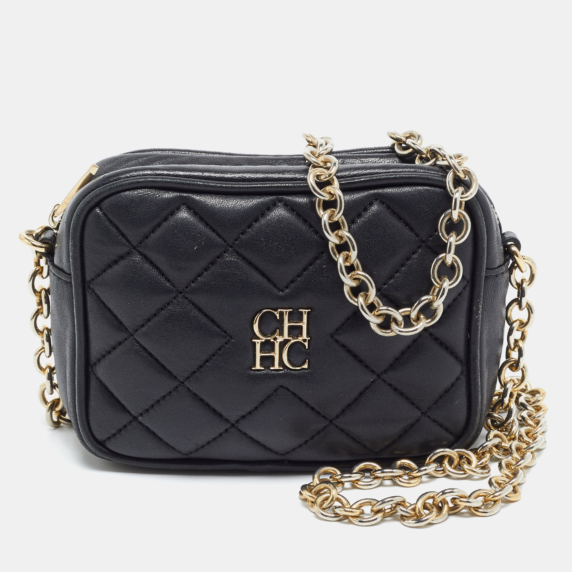 Carolina Herrera Black Quilted Leather Mini Chain Crossbody Bag