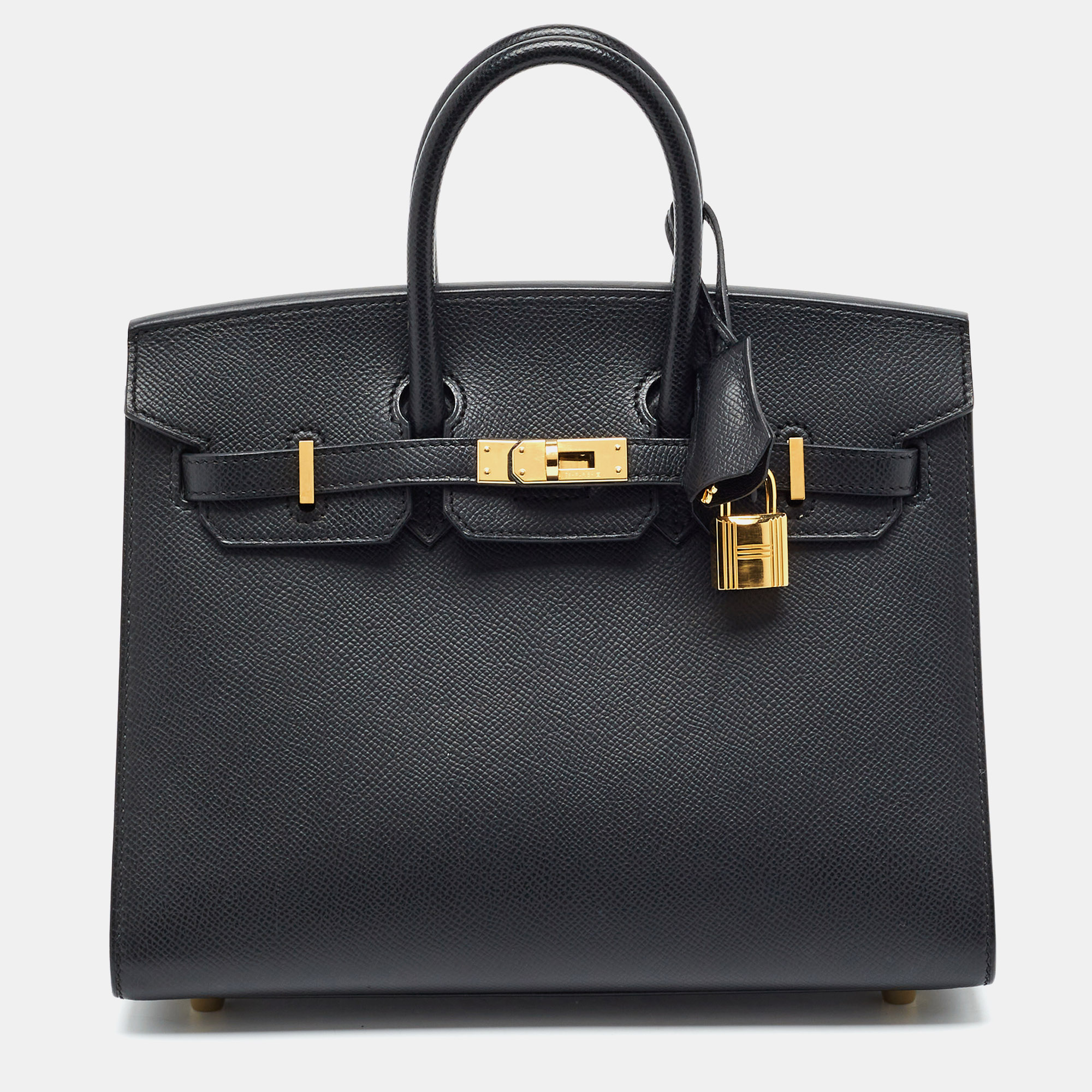 Herm&egrave;s Birkin Sellier 25 Gold Finish Noir Epsom Leather Tote Hermes
