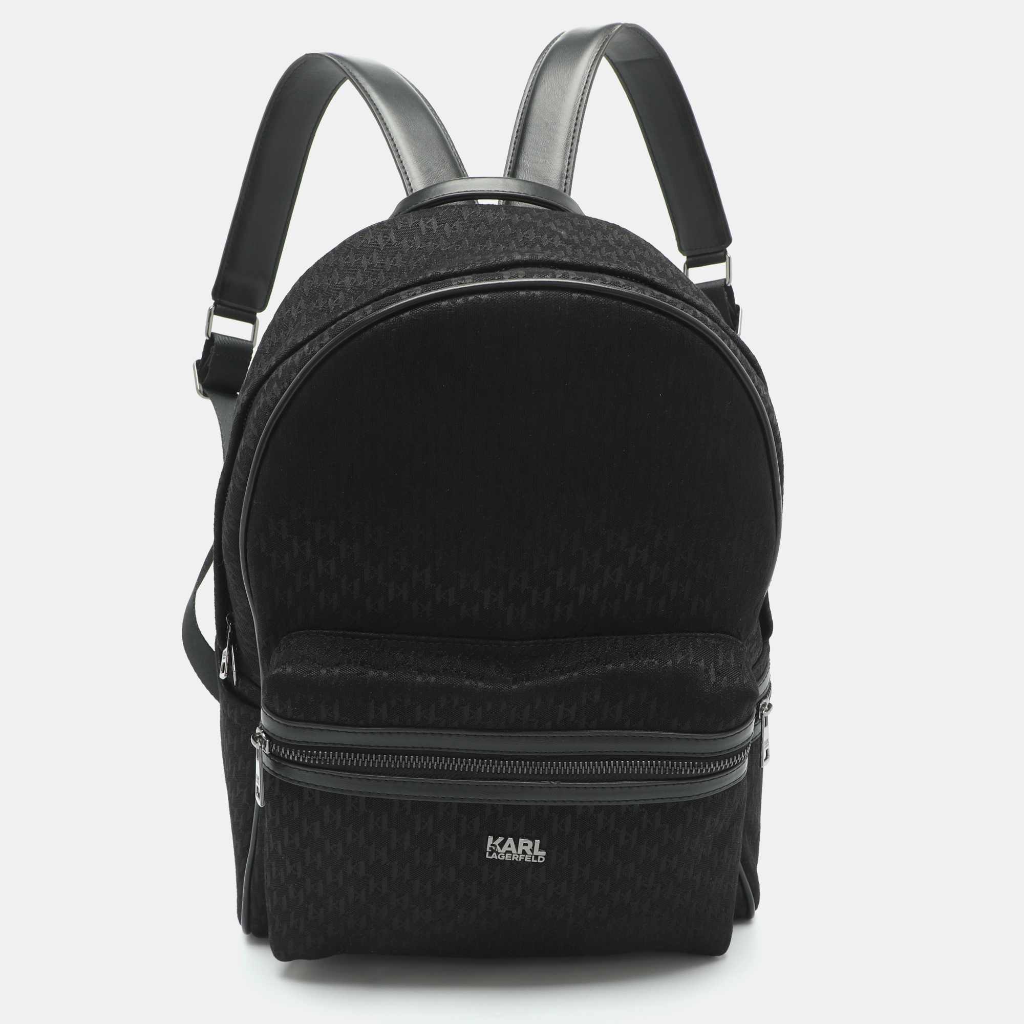 Karl Lagerfeld Black Faux Leather and Nylon Backpack