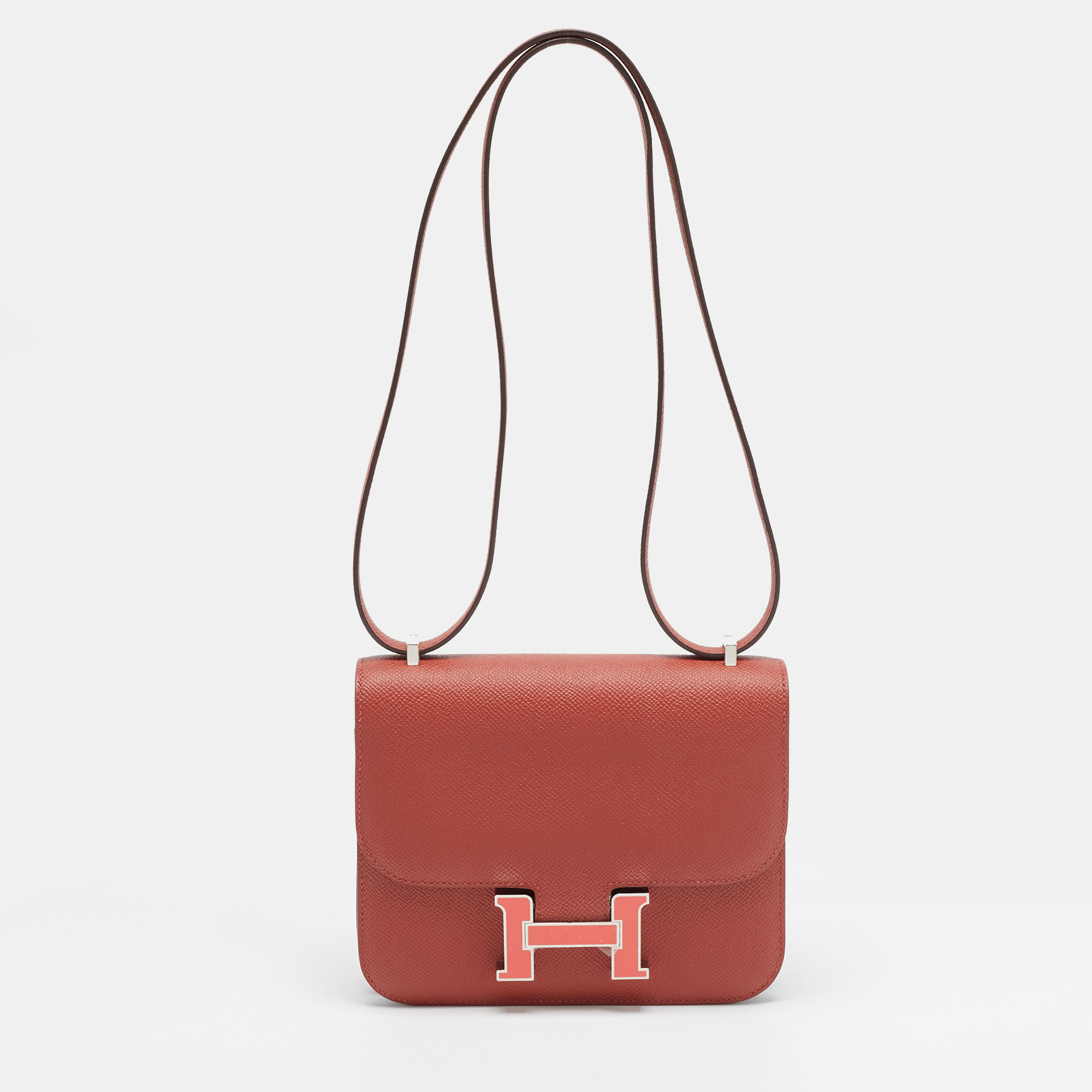 Herm&egrave;s Constance 18 Mini Enamel Palladium Finish Rouge Grenade Epsom Leather Crossbody Bag Hermes