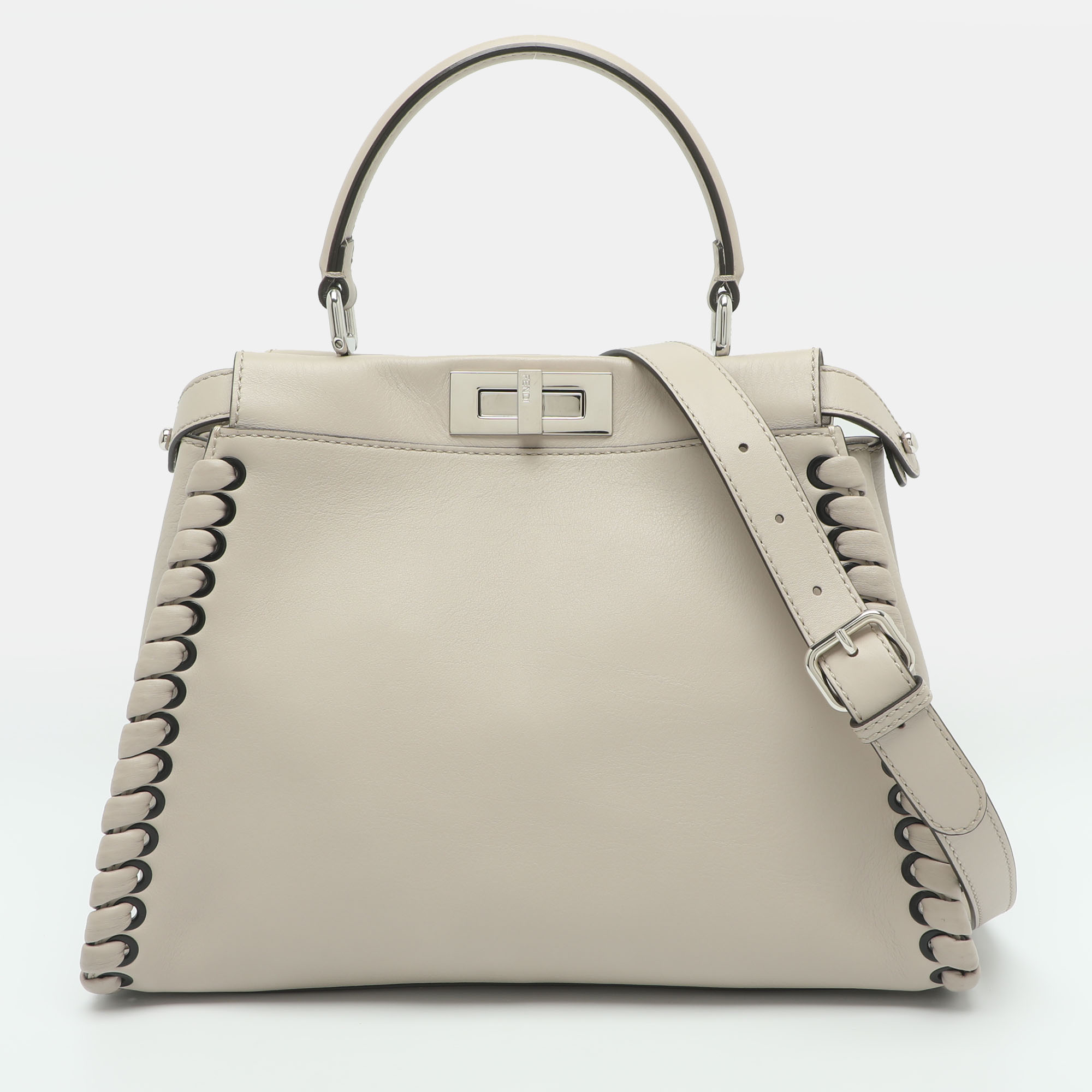 Fendi Grey Leather Medium Peekaboo Top Handle Bag