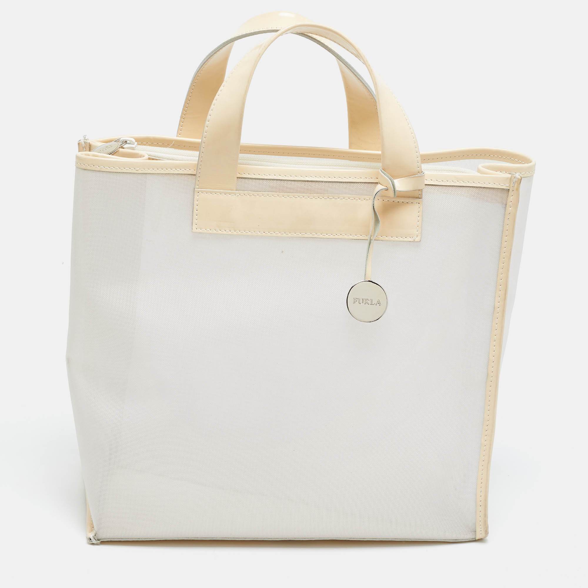 Furla Divide It Beige/White Mesh and Patent Leather Tote