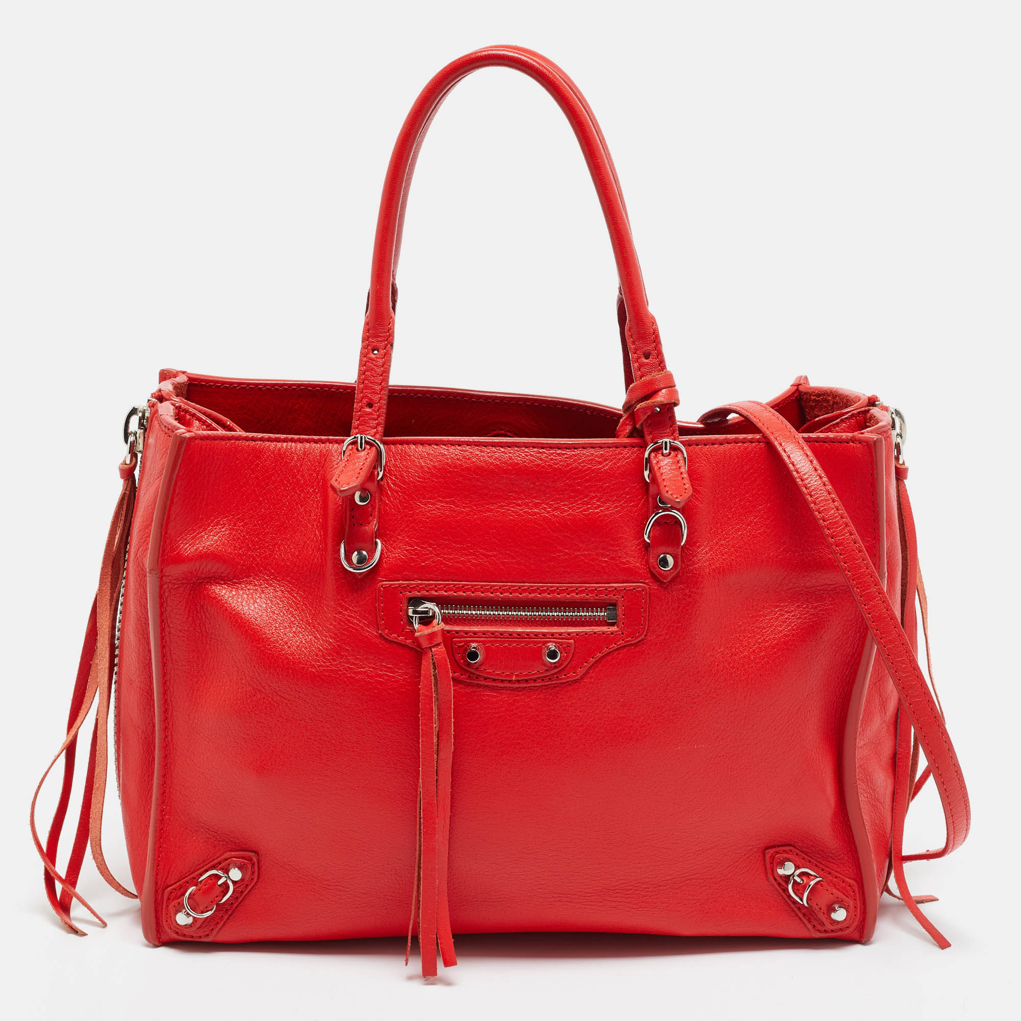 Balenciaga Papier A6 Side Zip Red Leather Tote