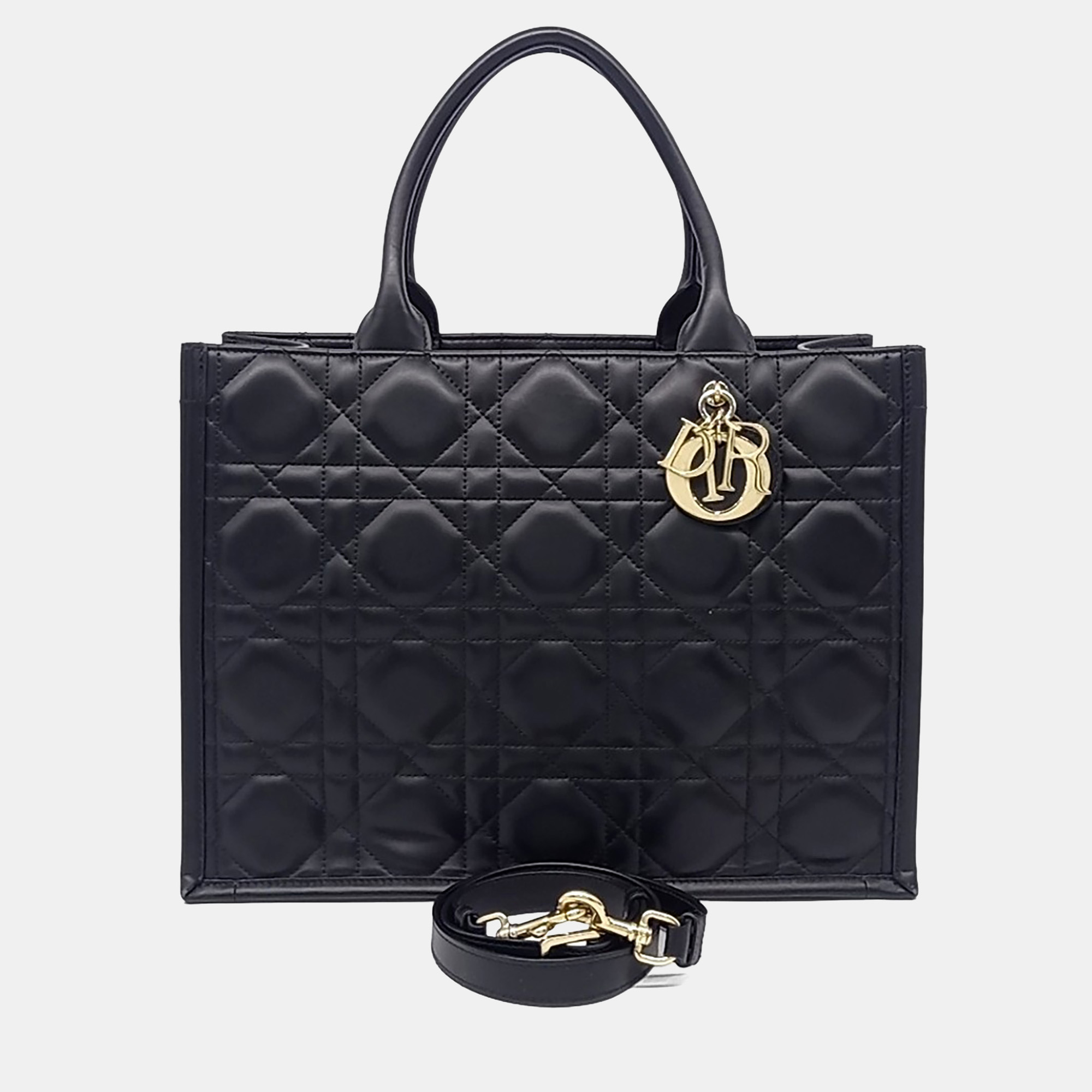 Christian Dior Book Tote Medium Black Leather Top Handle Bag