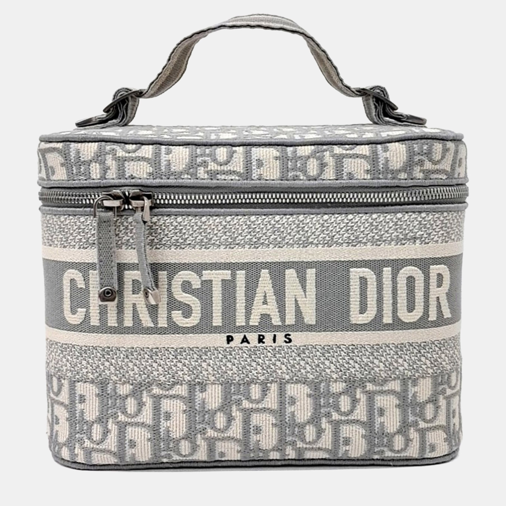 Christian Dior Travel Oblique Vanity Bag Gray Textile Vanity Bag