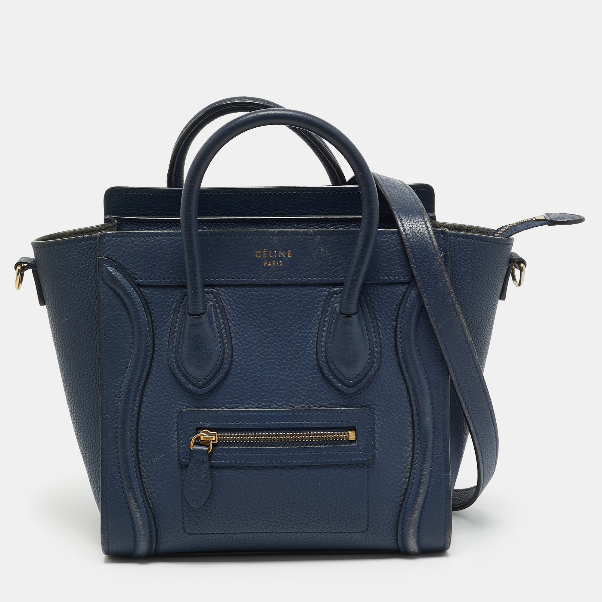 Celine Luggage Nano Navy Blue Leather Tote