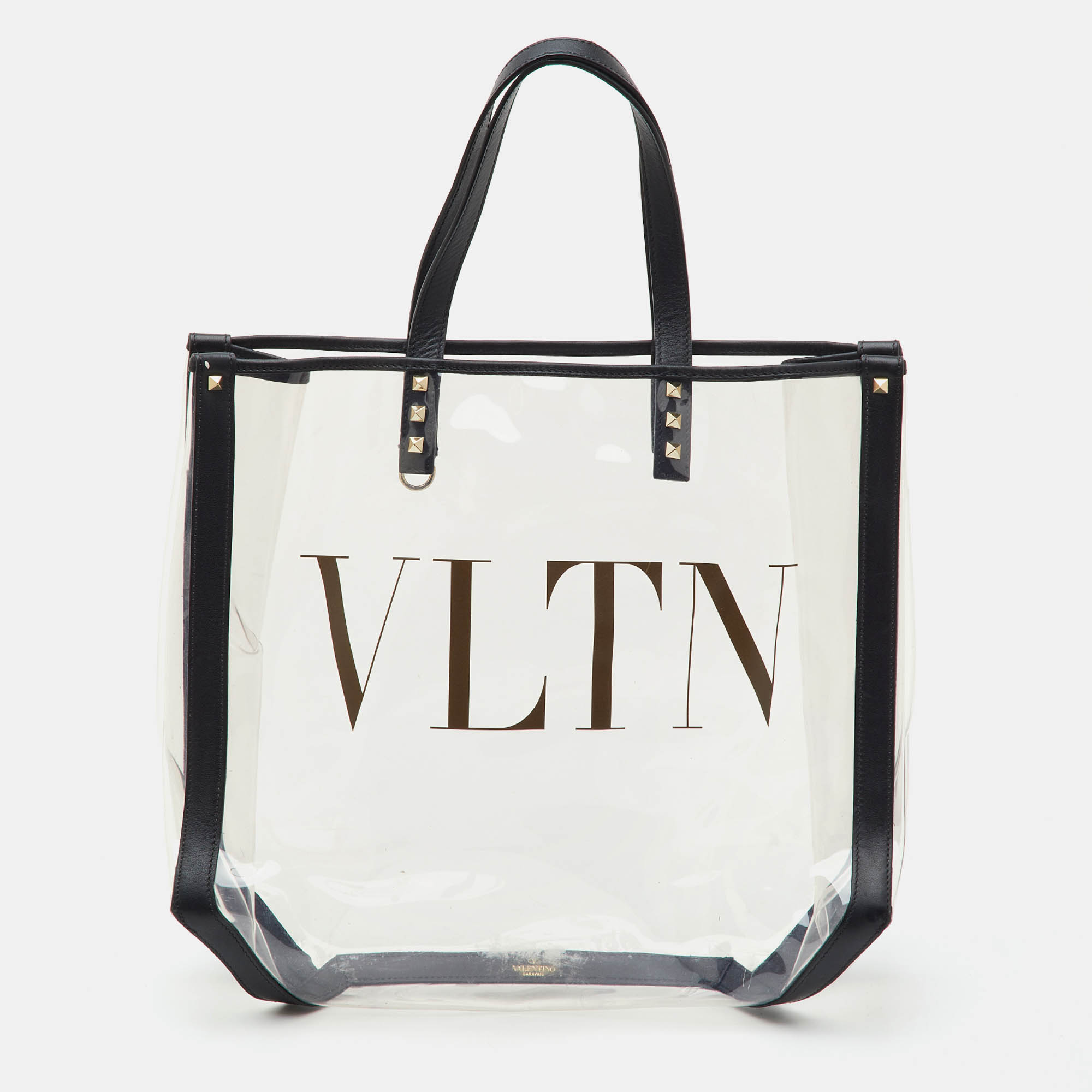 Valentino VLTN Medium Transparent/Black PVC and Leather Rockstud Tote