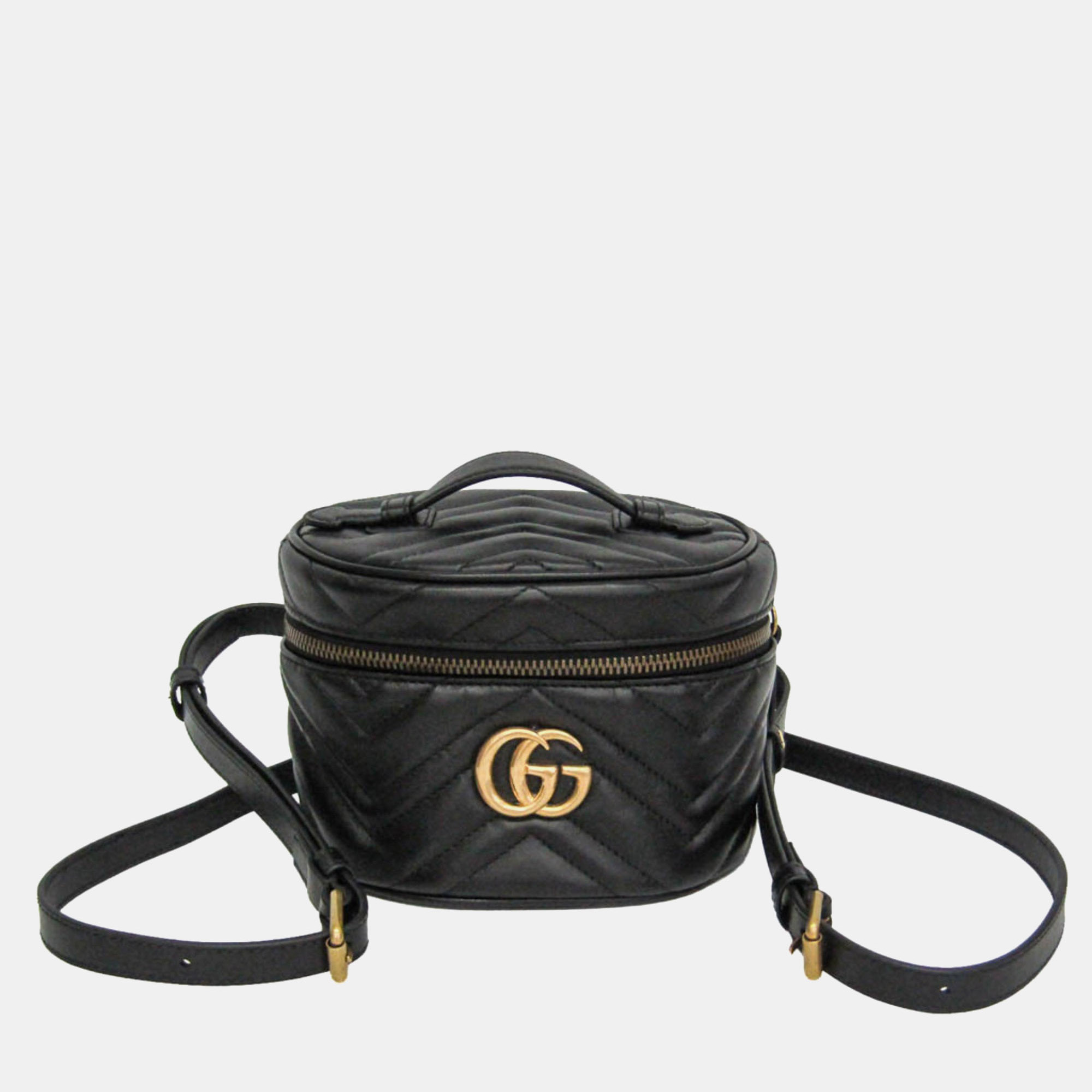 Gucci GG Marmont Mini Black Chevron Quilted Leather Backpack Bag
