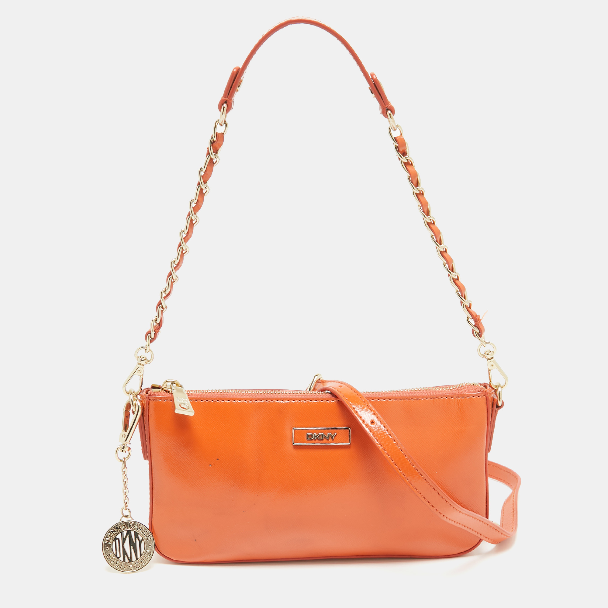 Dkny Orange Patent Leather Crossbody Bag