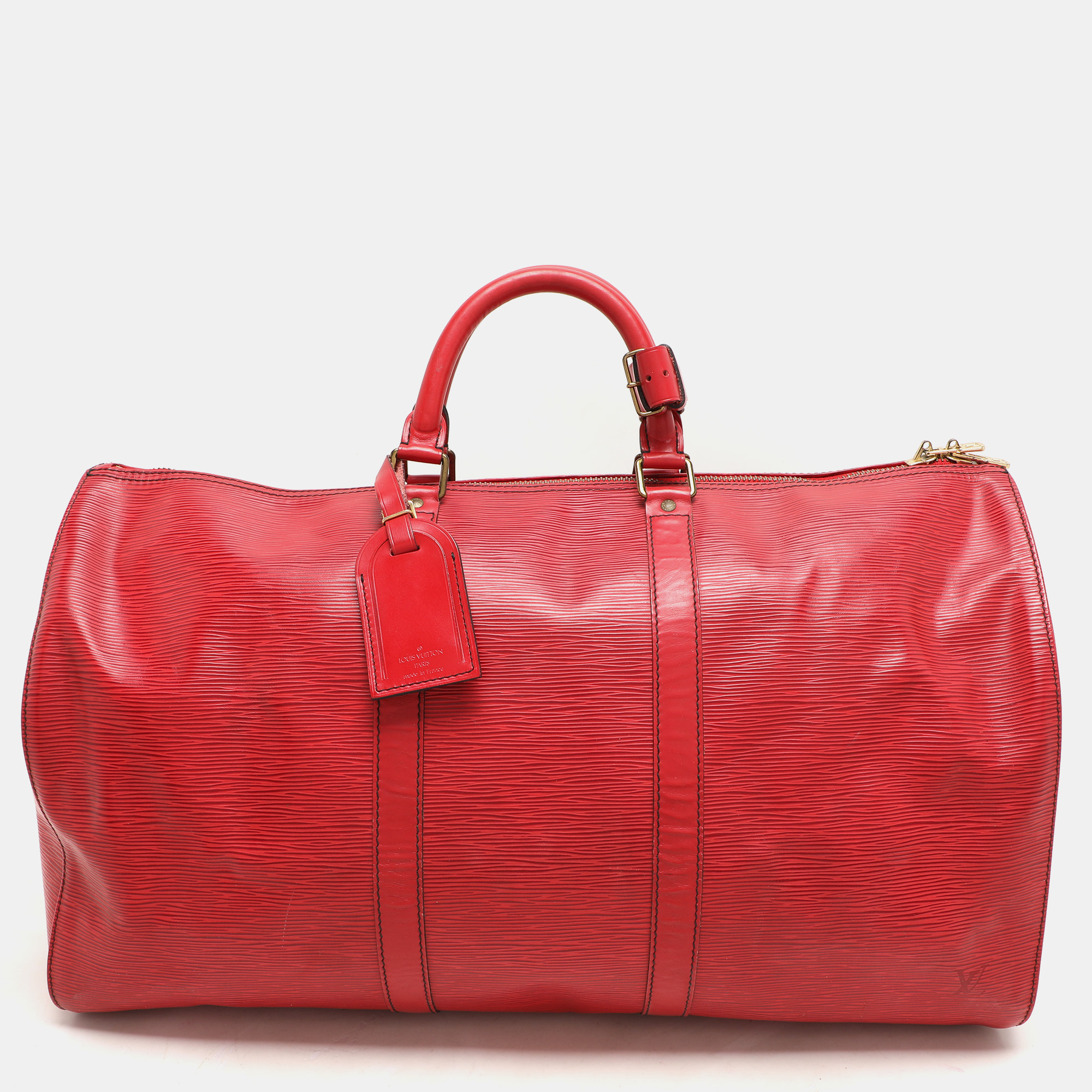Louis Vuitton Keepall Red Leather Duffel Bag