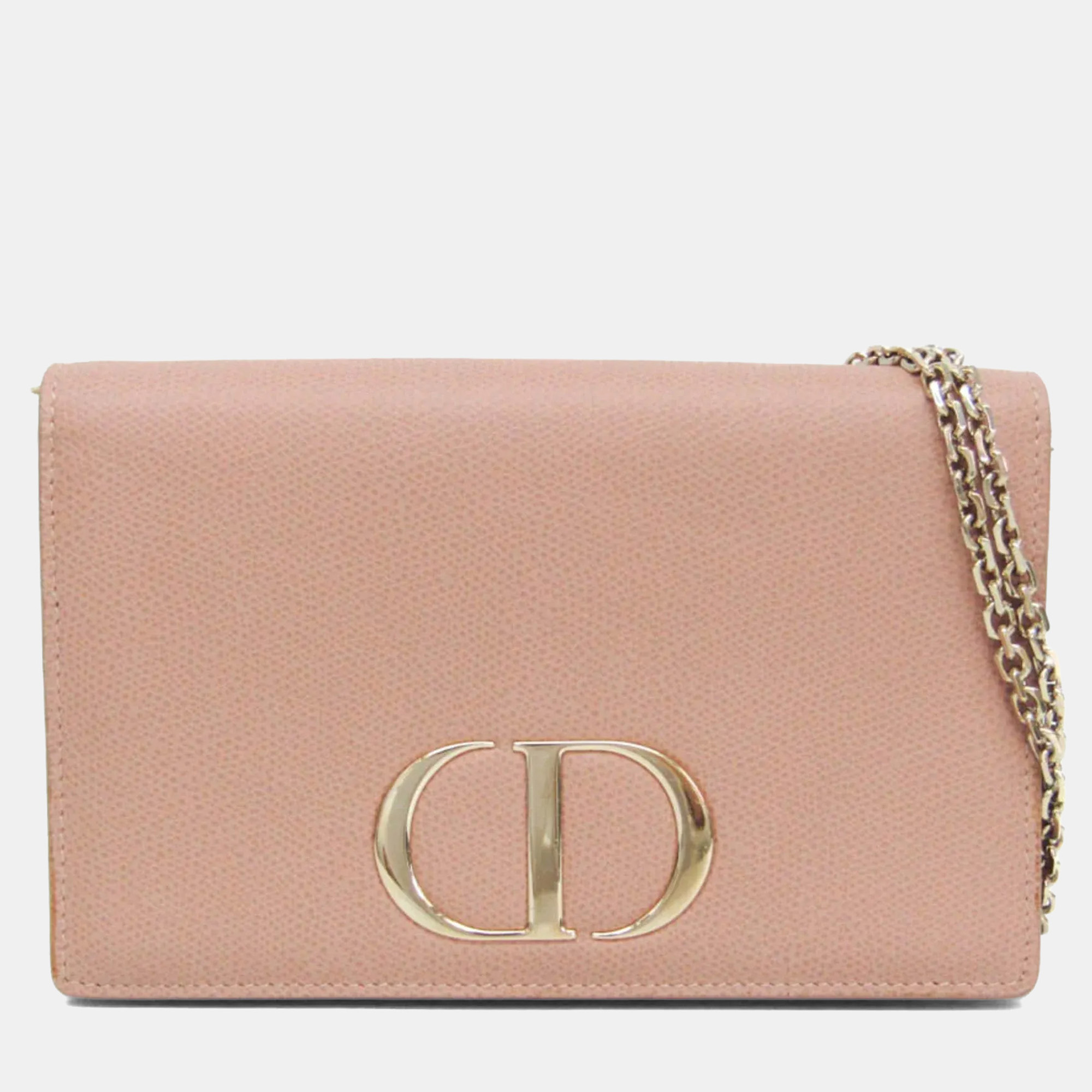 Christian Dior 30 Montaigne 2 -in -1 Pouch Rose Des Vents Grained Calfskin Leather Wallet on Chain Bag