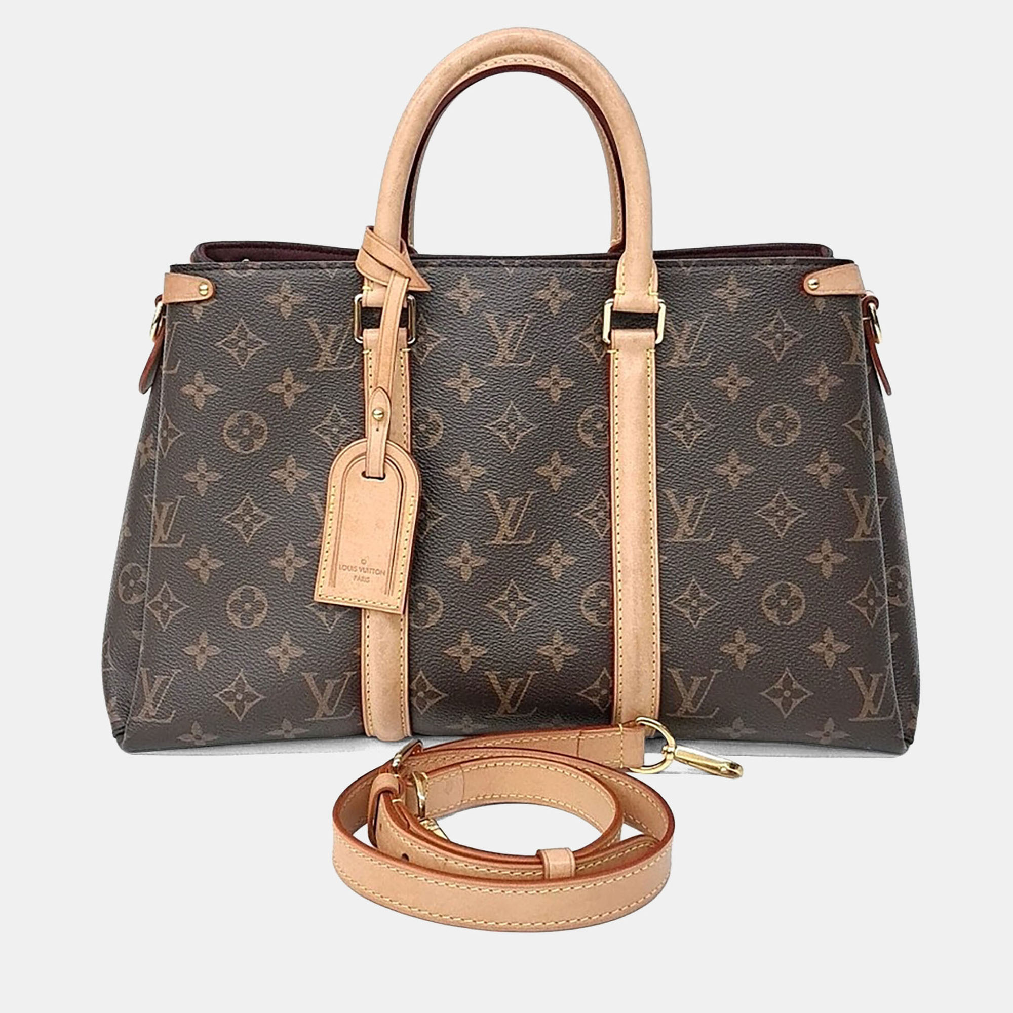 Louis Vuitton Soufflot MM M44816 Monogram Canvas Brown Vachetta Leather Top Handle Bag