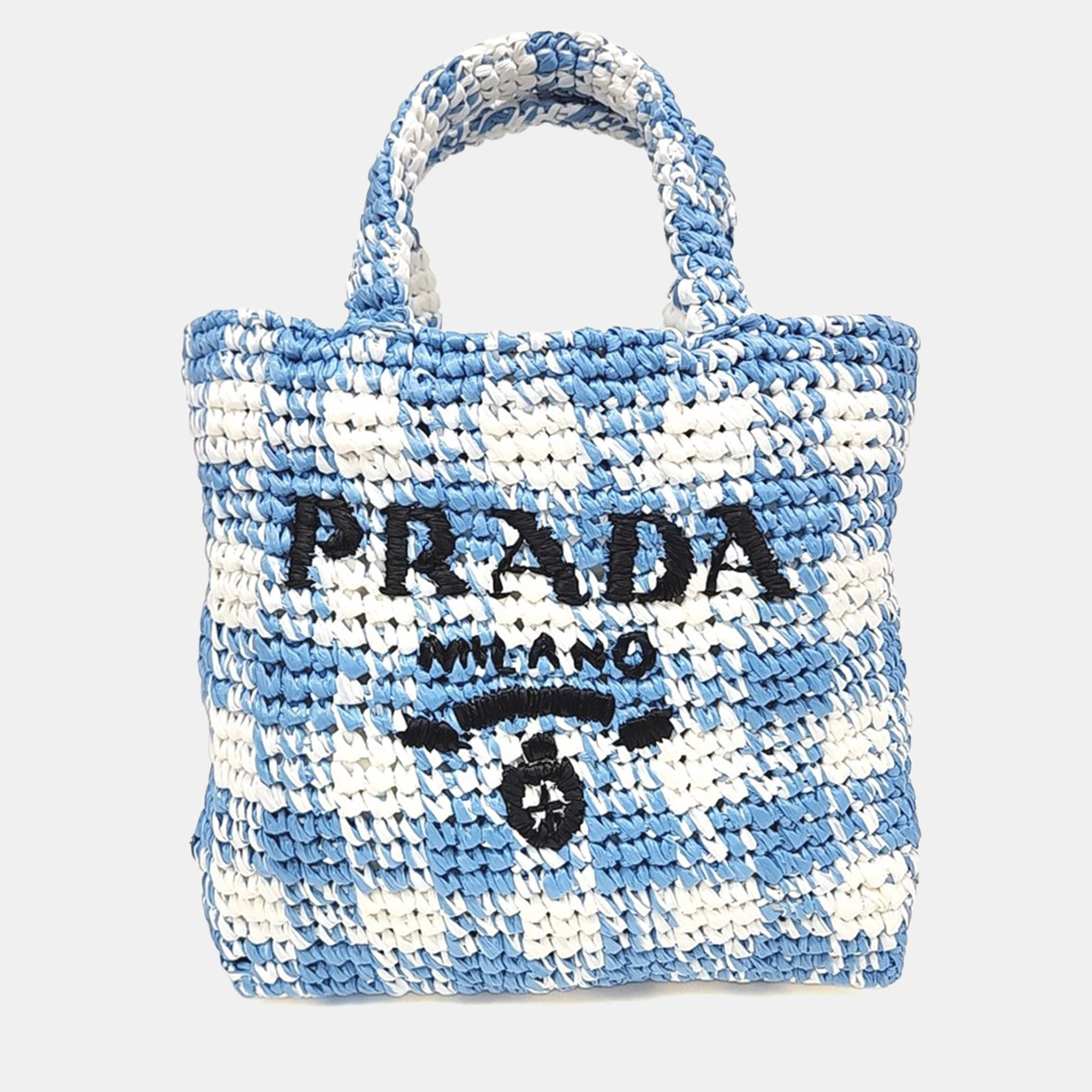 Prada Blue/White Raffia Tote Bag (1BG422)