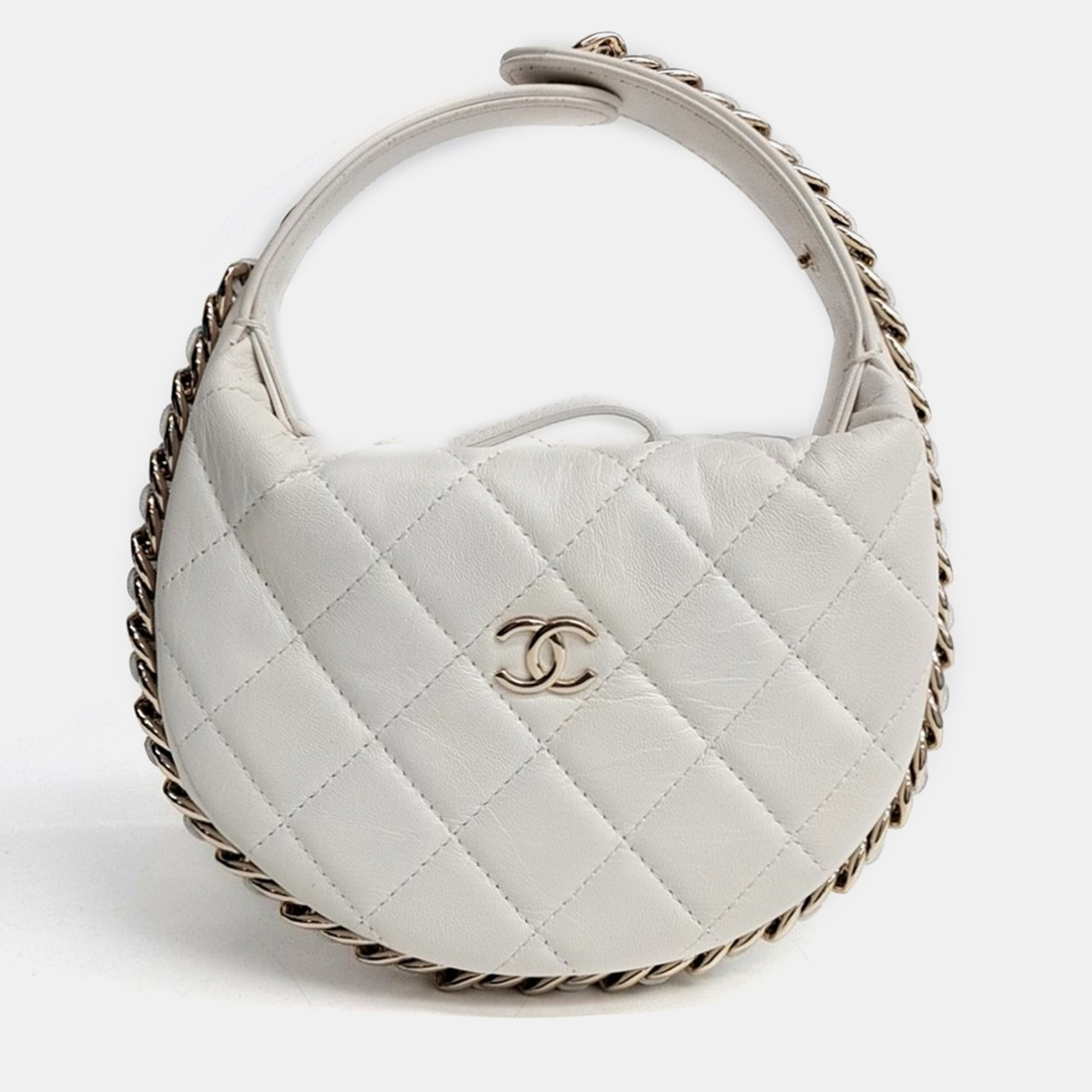 Chanel Hobo Small White Quilted Leather Shoulder Bag