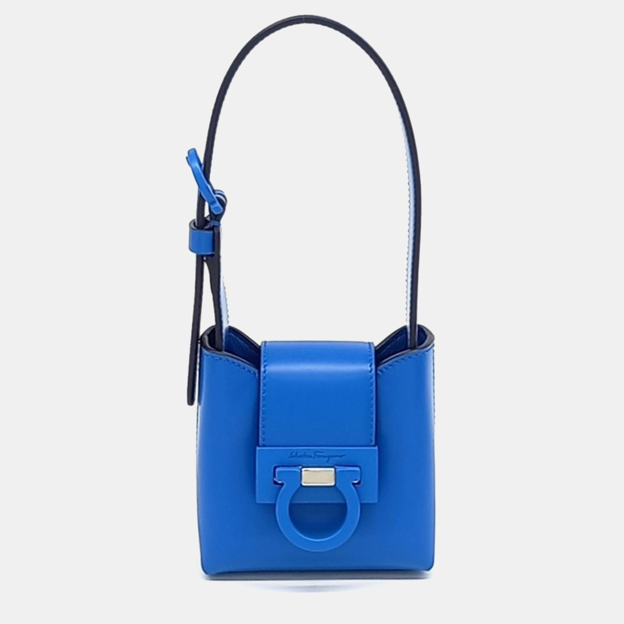 Salvatore Ferragamo Trifolio Mini Blue Leather Top Handle Bag