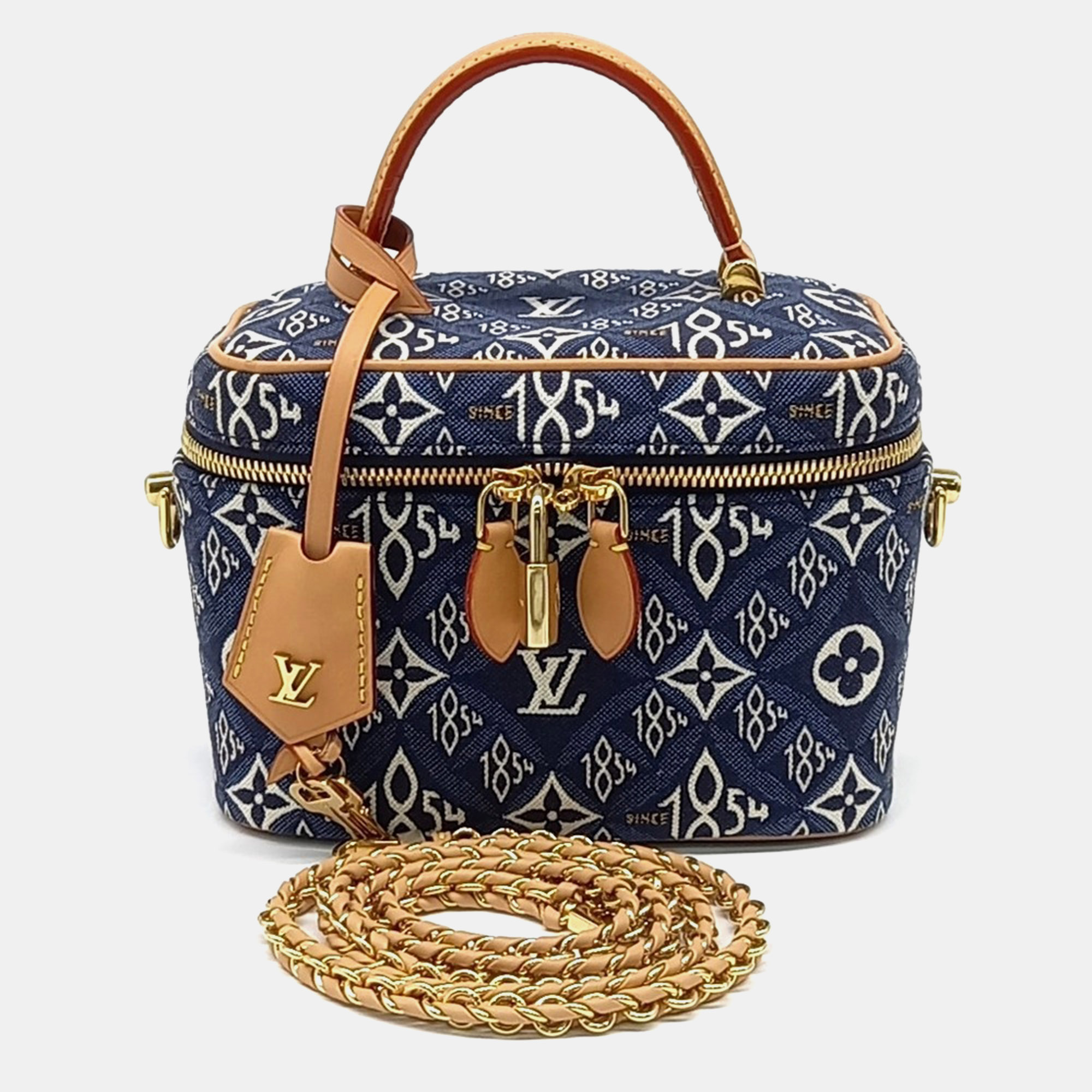 Louis Vuitton Since 1854 Vanity PM Navy Blue Jacquard Canvas Leather Top Handle Bag