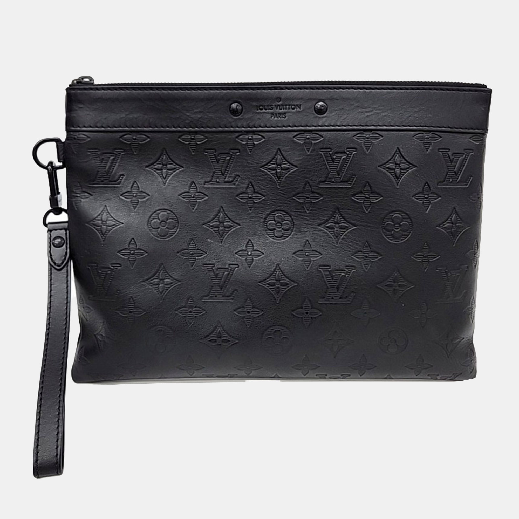 Louis Vuitton Pochette To Go Black Monogram Shadow Calfskin Leather Pouch Bag