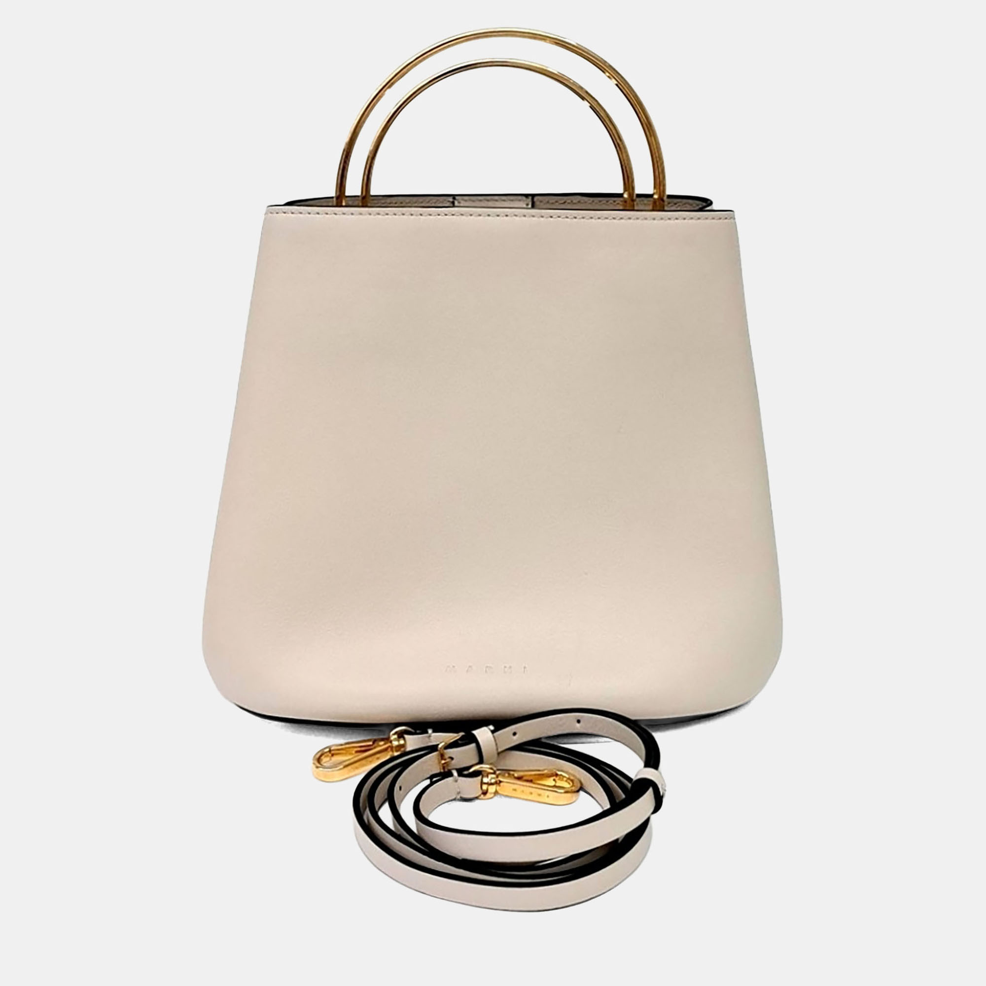 Marni Pannier Small Beige Calfskin Leather Top Handle Bag